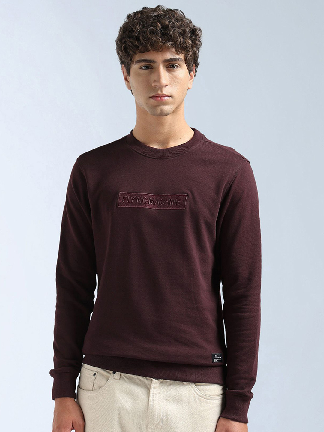 Flying Machine Men Embroidered Round Neck Long Sleeves Sweatshirt