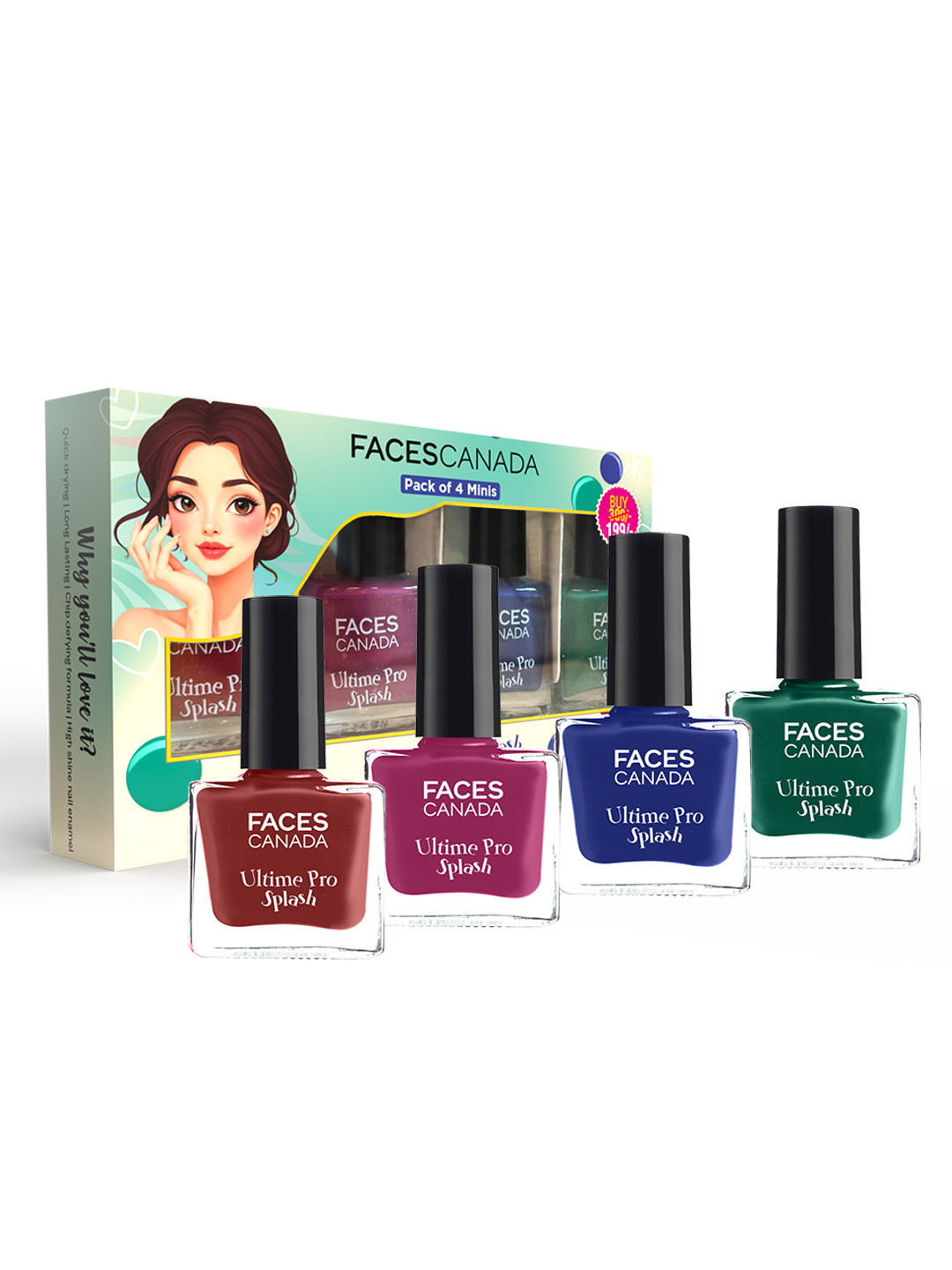 FACES CANADA Set Of 4 Ultime Pro Splash Mini Glossy Finish Nail Polish-5ml Each-Scarlet