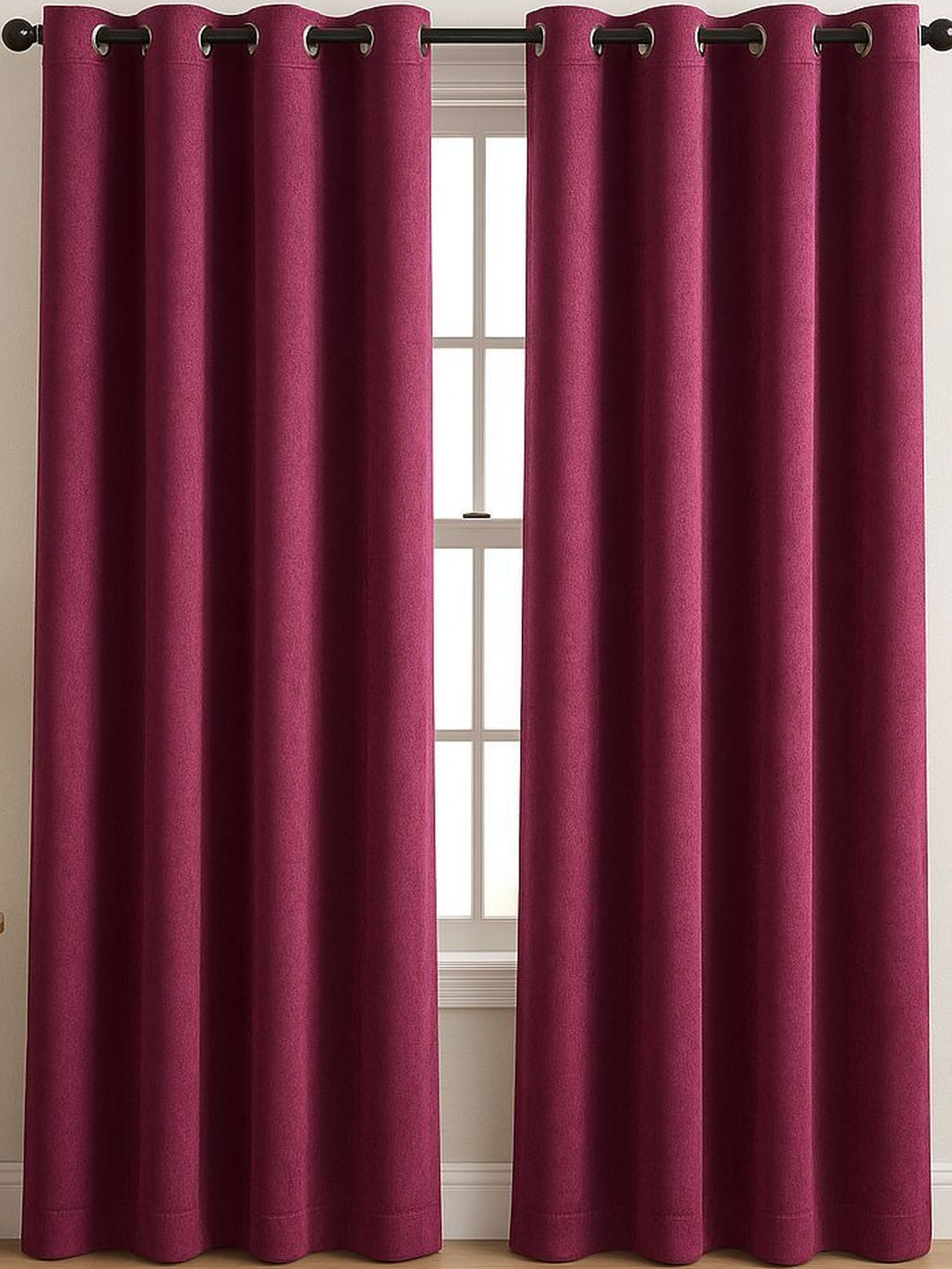 Lunar Days Maroon Set Of 2 Room Darkening 7 FT Velvet Eyelet Ring Curtains