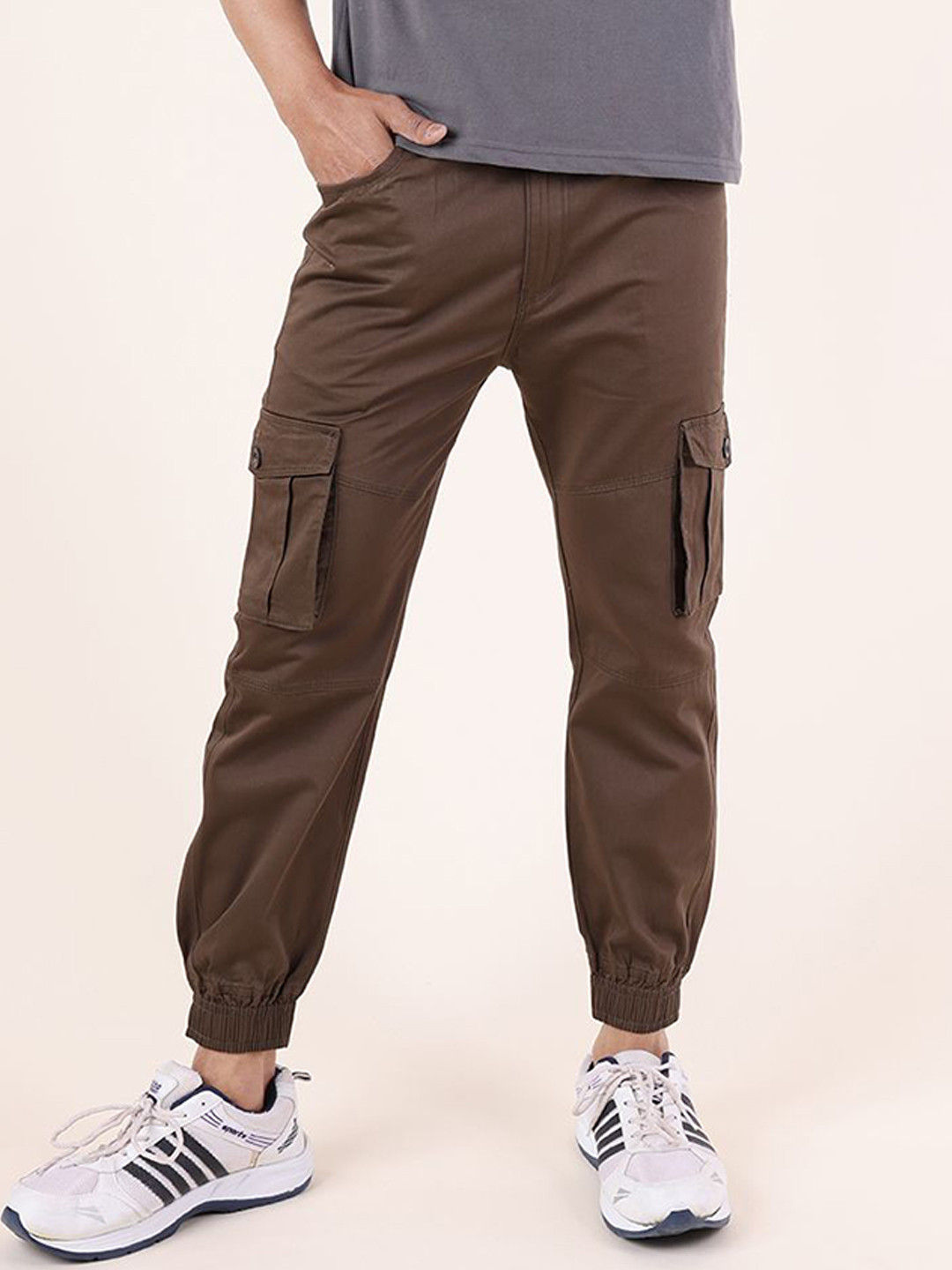 DAZORA Men Straight Fit Mid-Rise Cotton Cargos Trouser