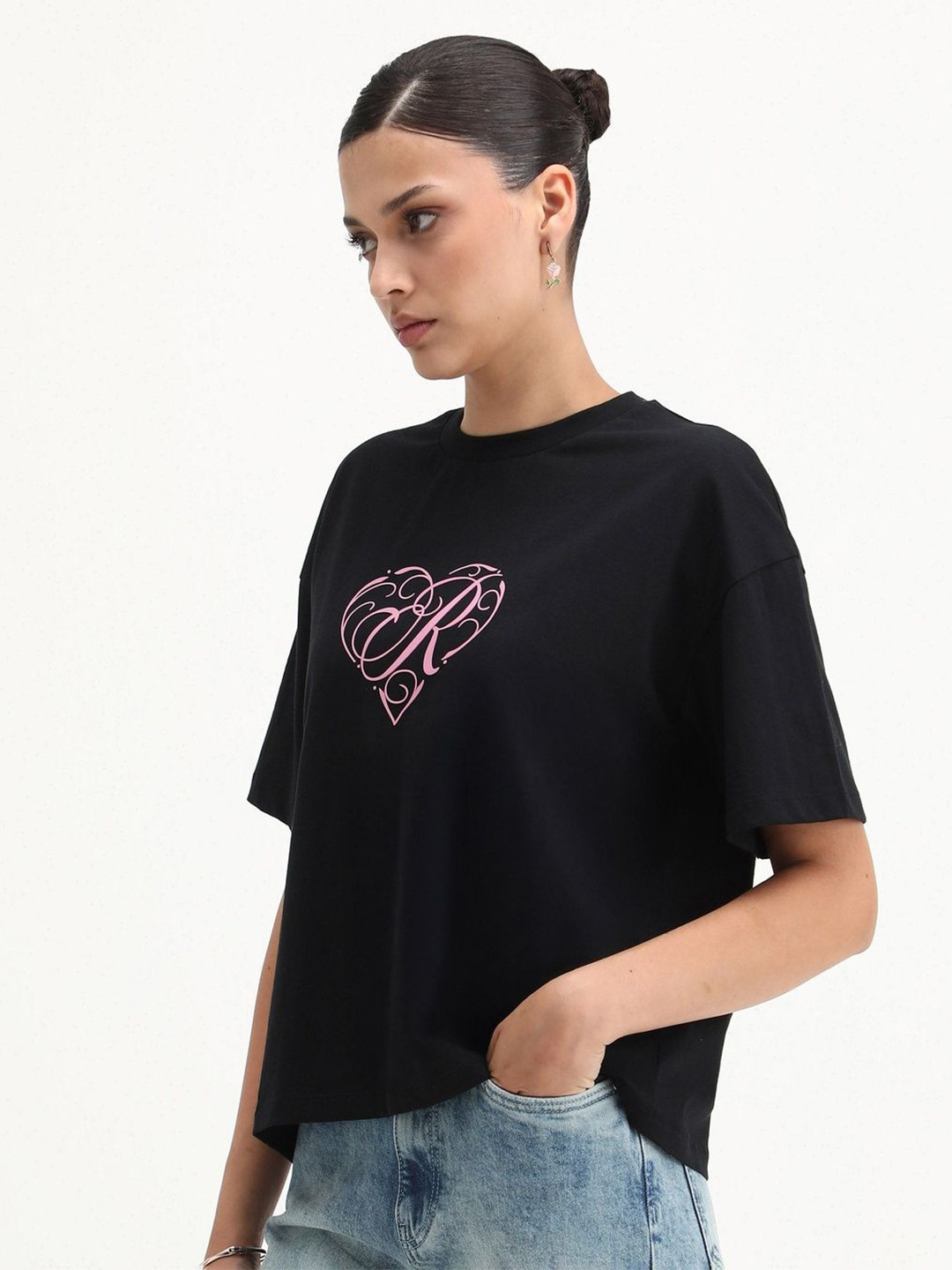 RAREISM Fer Primary Graphic Printed Round Neck Cotton T-Shirt