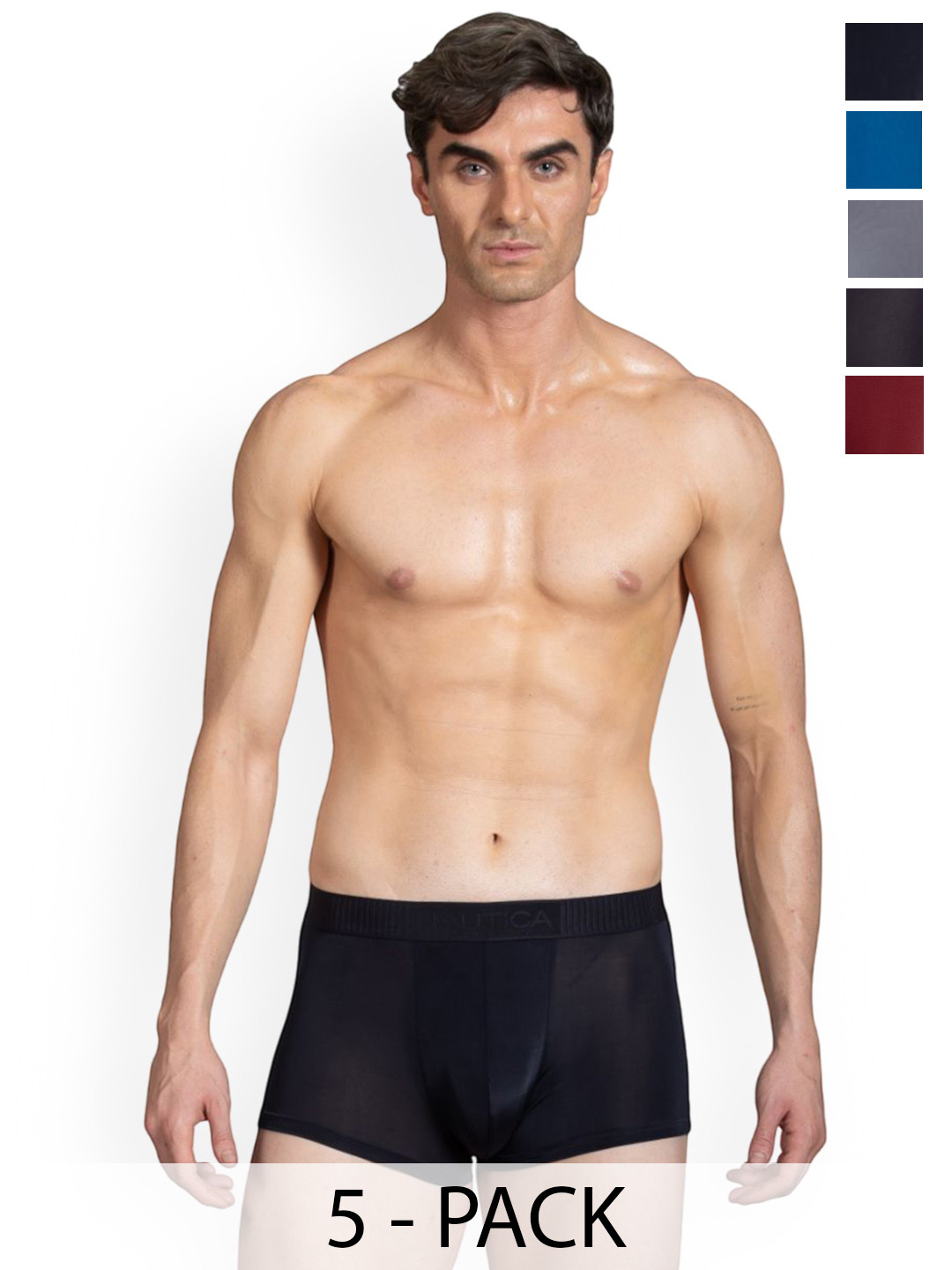 Nautica Pack Of 5 Solid Short Outer Elastic Waistband Trunks