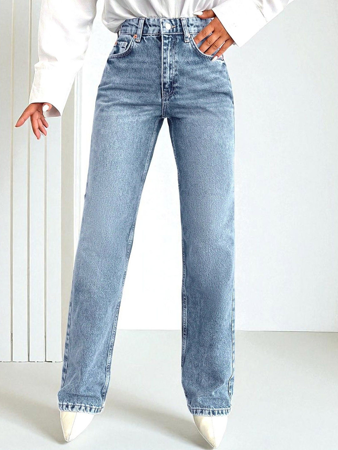 Glossia Women Straight Fit High-Rise No Fade Acid Wash Stretchable Jeans