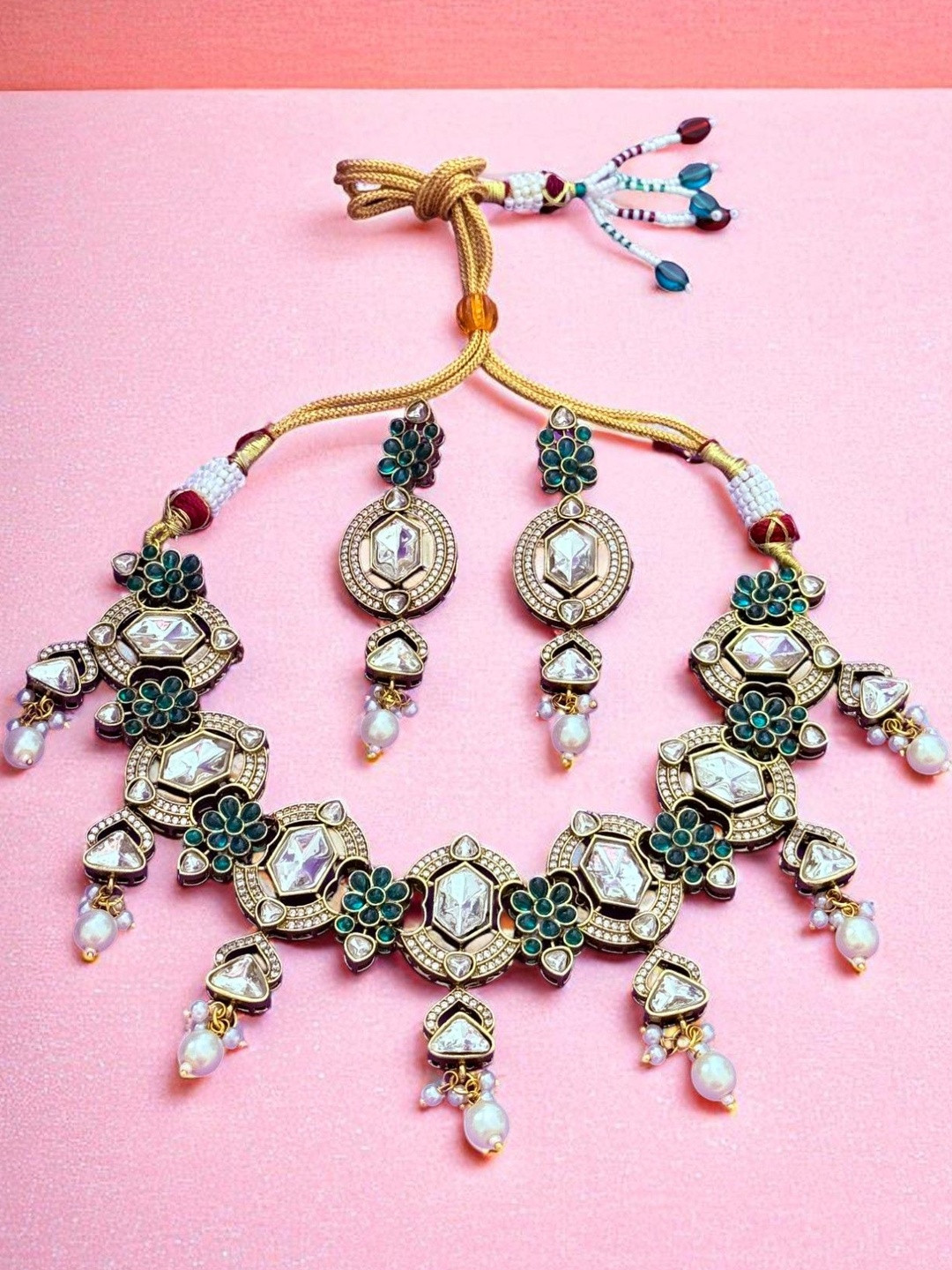 Rebekah Floral Kundan & Pearl Necklace Set