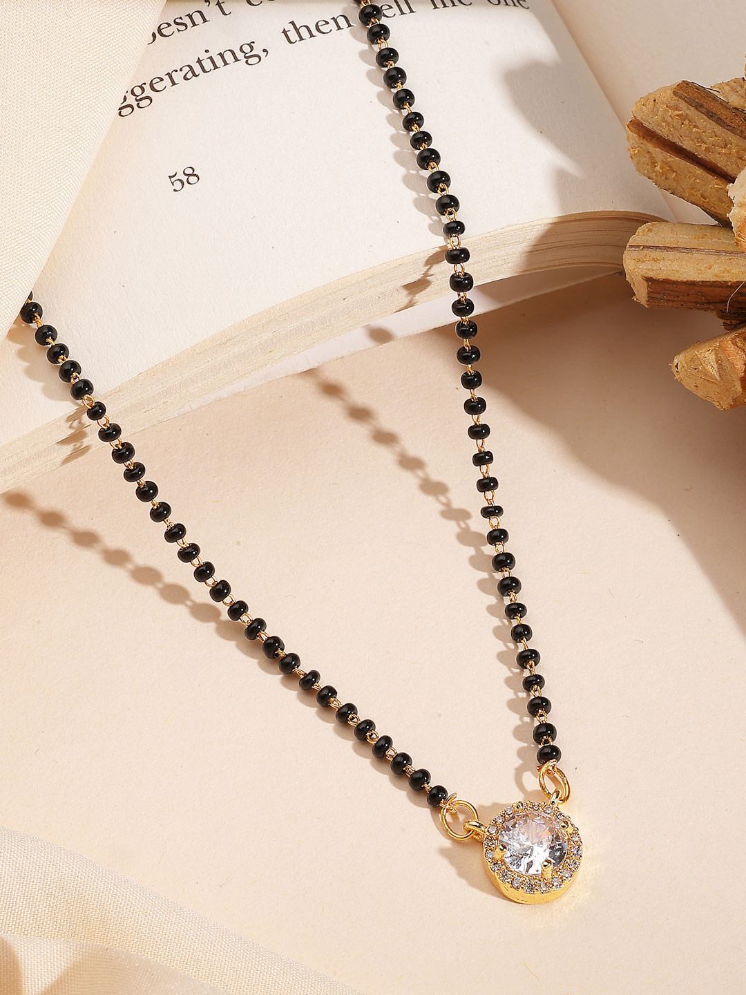 ADIVA 18K Gold-Plated American Diamond Studded & Beaded Mangalsutra