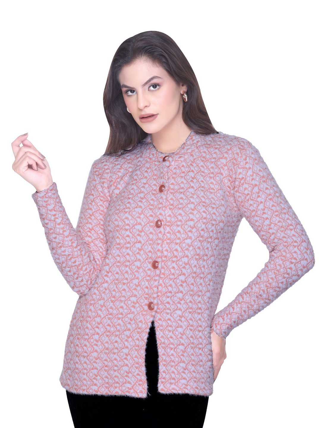 FASHSTORE Women Self Design Woollen Cardigan