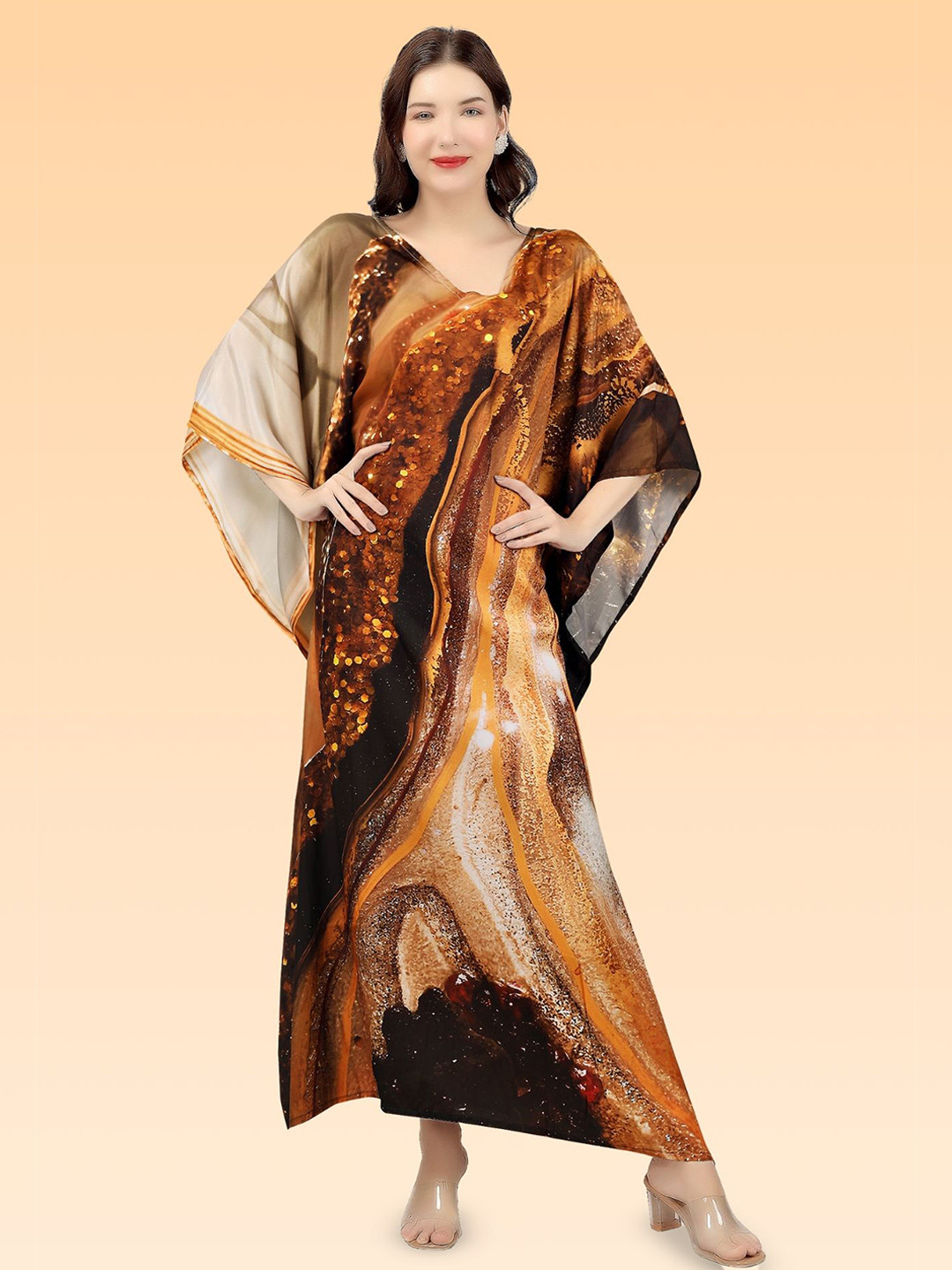 SilkSutra Women Printed Kimono Sleeve Kaftan Maxi Dress
