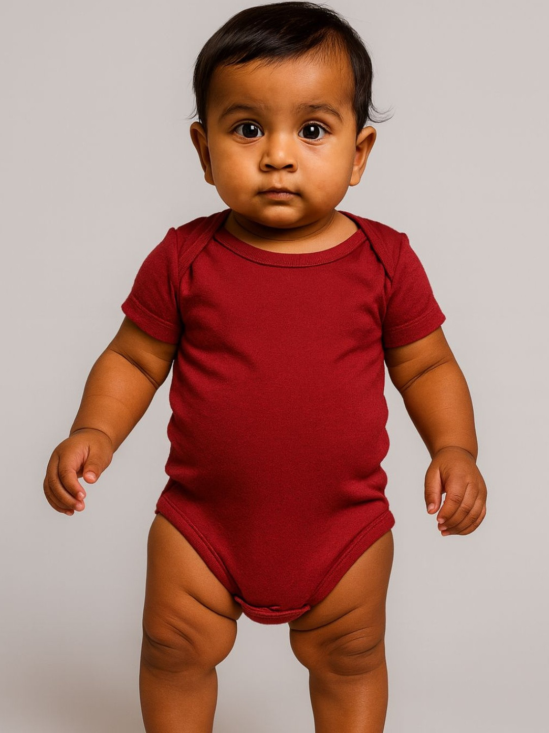 YK Girls Red Solid Cotton Romper