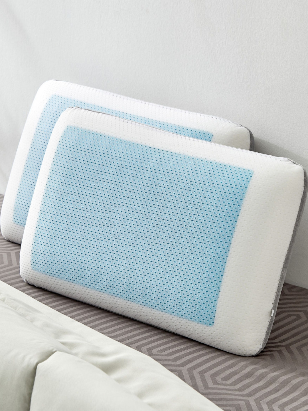 Home Centre Slumber White & Blue 2 Pieces Self Design Pure Cotton Rectangle Pillow Covers