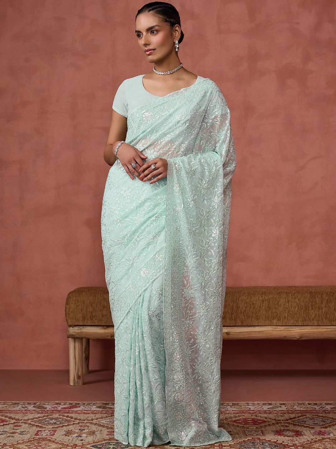 Soch Floral Embroidered Pure Georgette Saree
