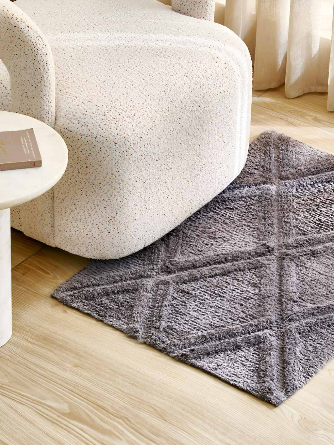 Home Centre Windsor Orniva Grey Woven Cotton Dhurrie