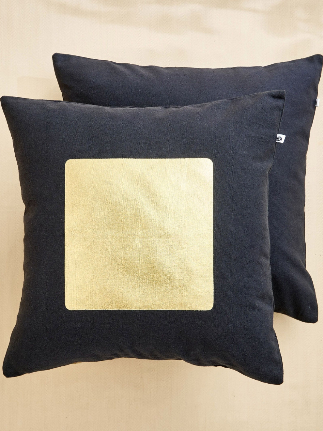 Home Centre Celestial Black & Gold-Toned 2 Pieces Square Cushion Covers