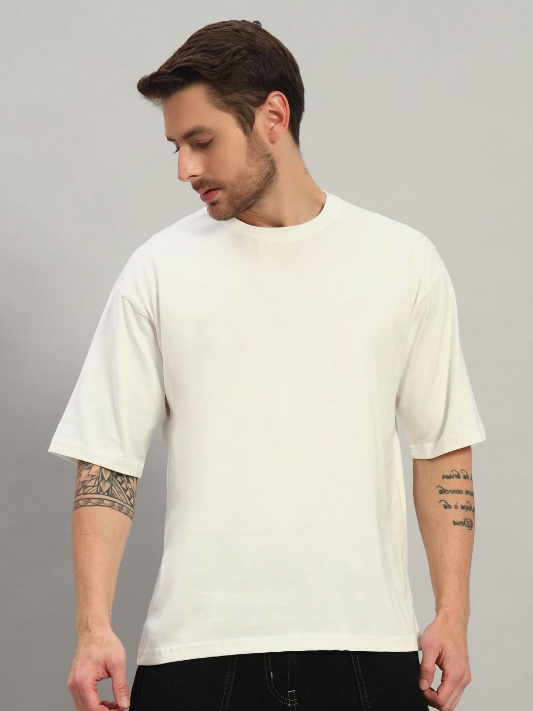 PockMAN Drop-Shoulder Sleeves Bio Finish Cotton Oversized T-shirt