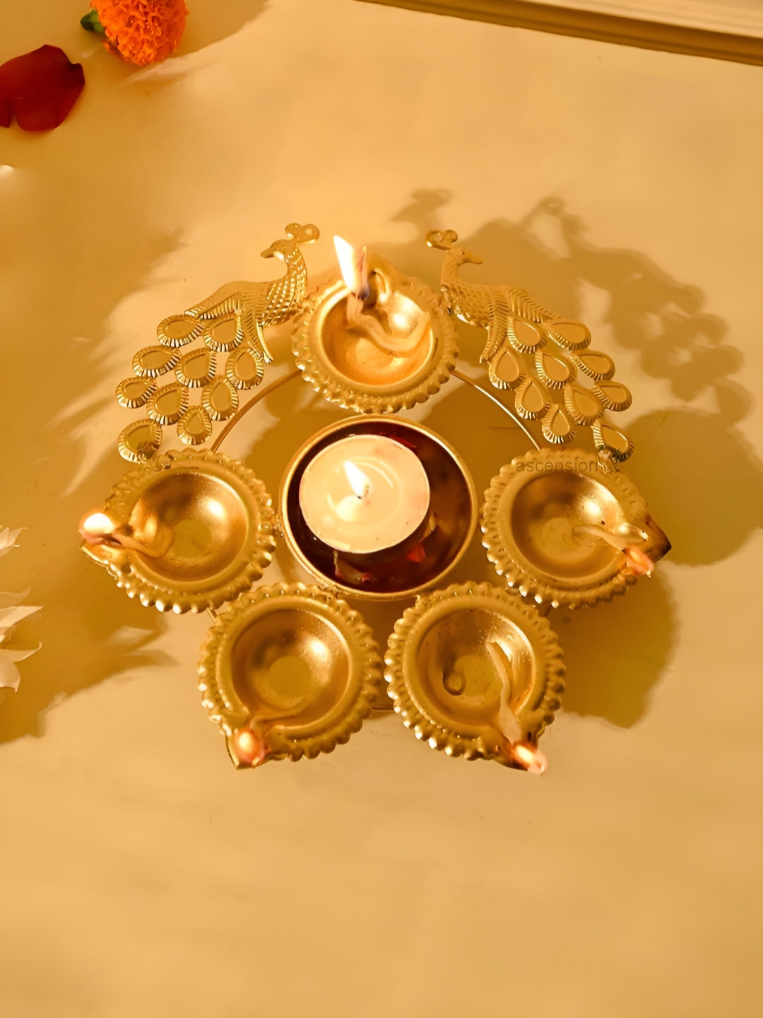 Giftii Gold-Plated Decorative Diya with Peacock Design