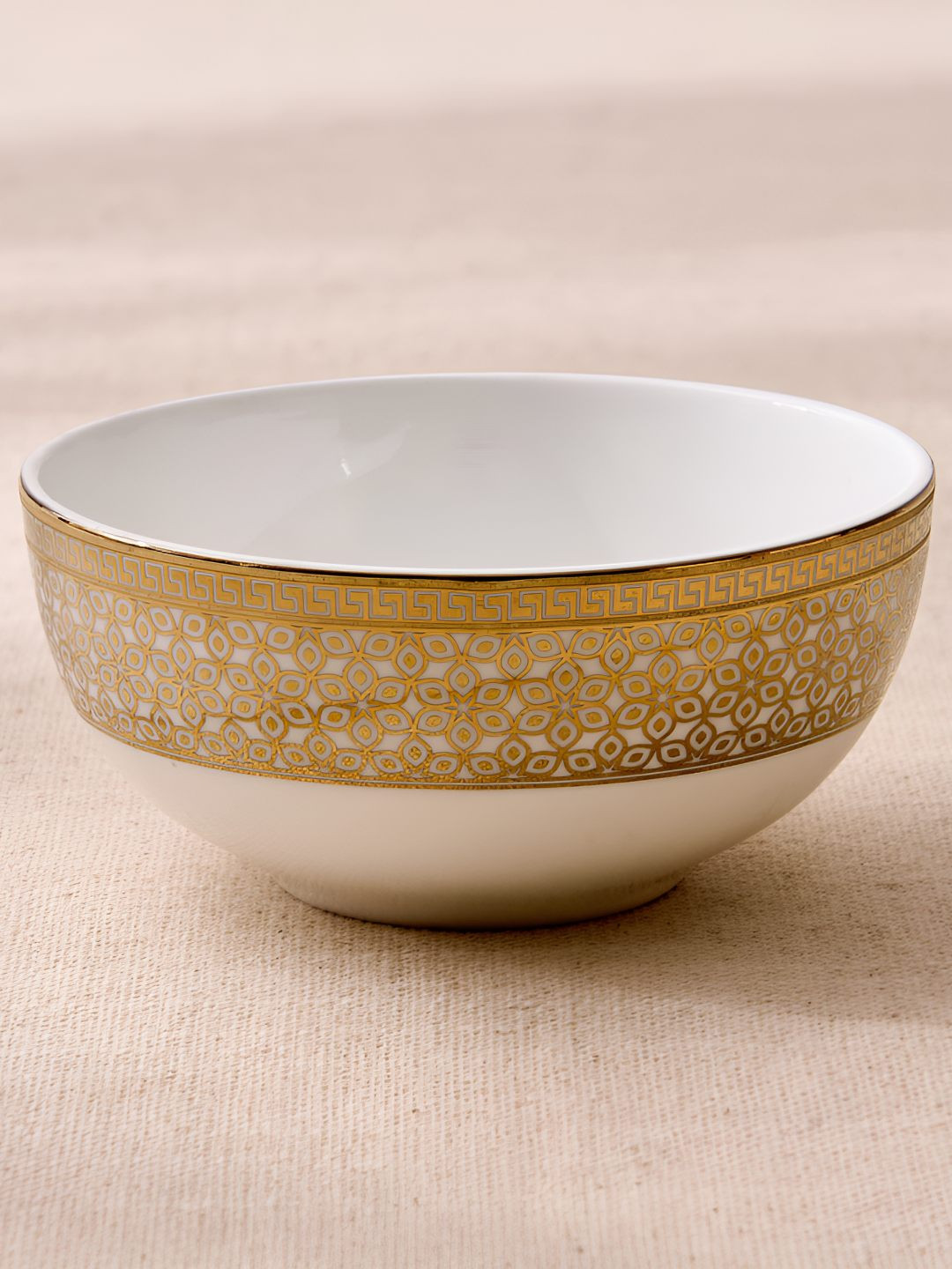 Home Centre Midas Classic White & Gold Toned Printed Easy to Clean katori Bowl 240ml