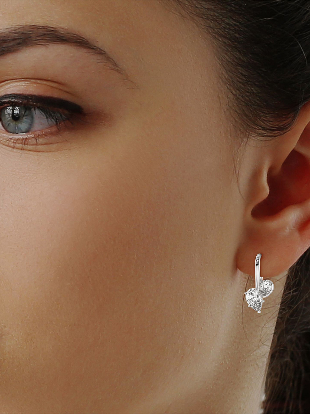 AILYAK Women 18kt White Gold Plated Toi ET Moi Pear Solitaire Hoop Earrings