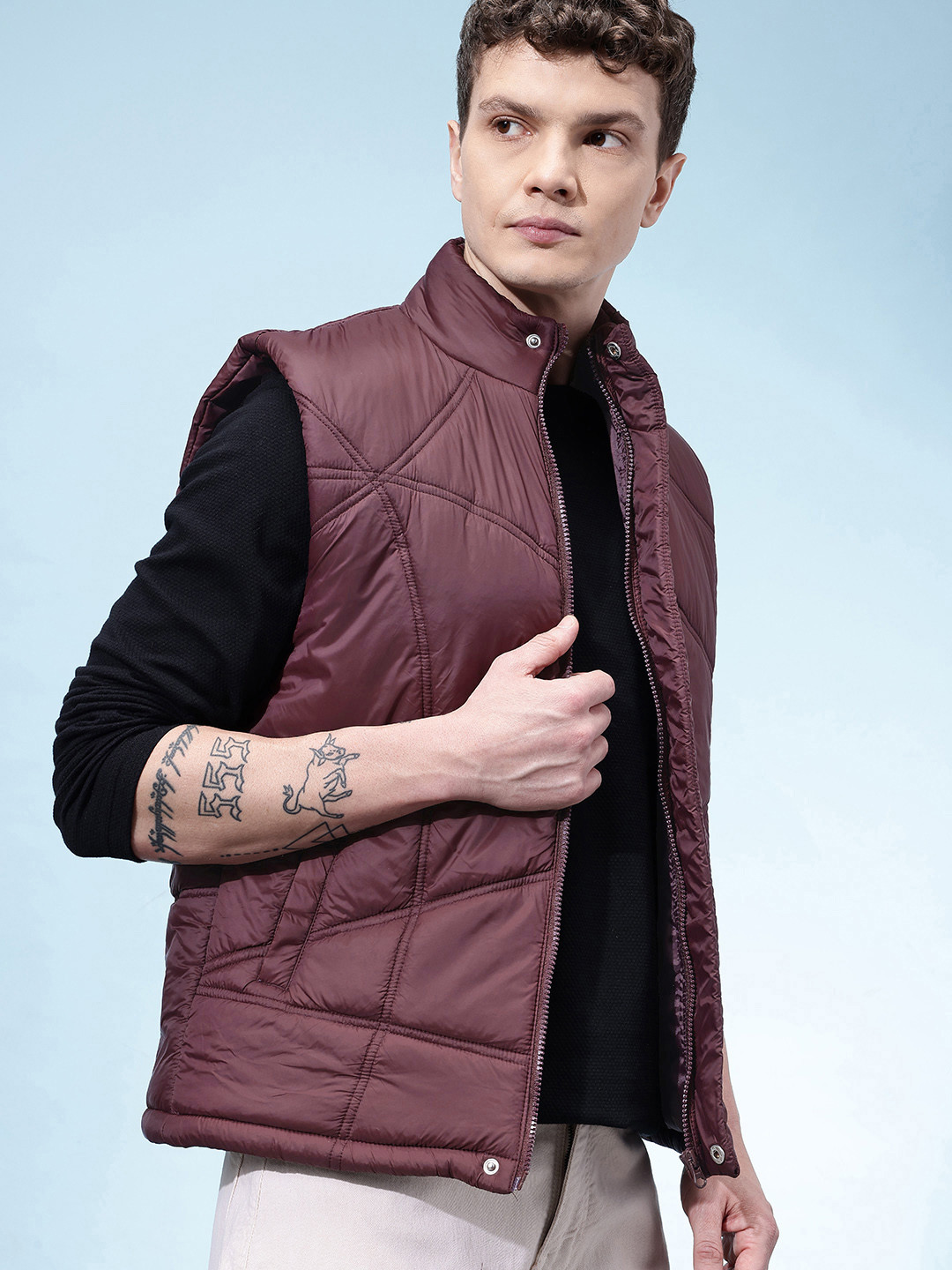 glitchez Mock Collar Quilted-Style Gilet Jacket