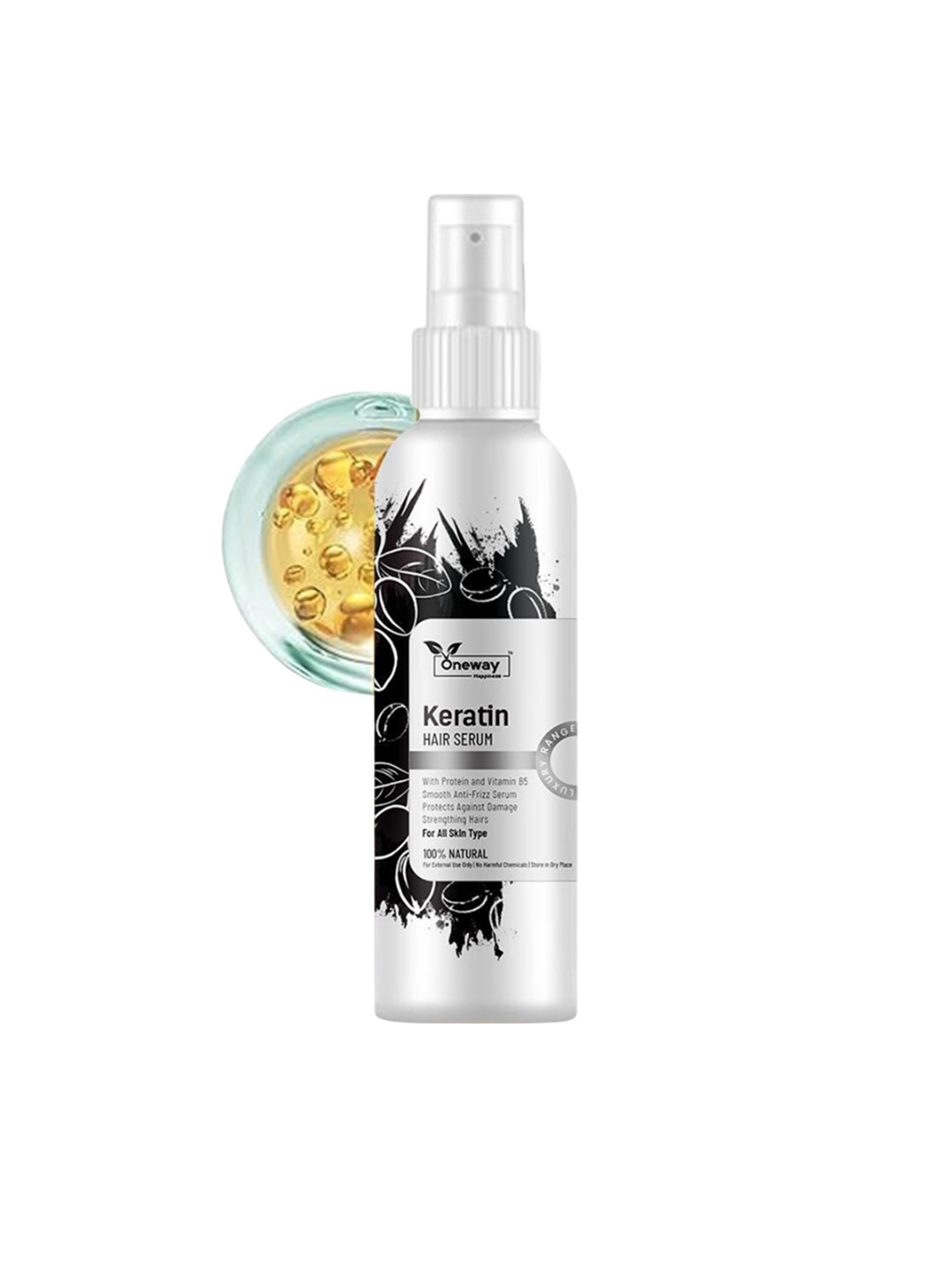 Oneway Happiness Keratin Hair Serum With Almond Oil For Silky & Strong Hair - 100 ml