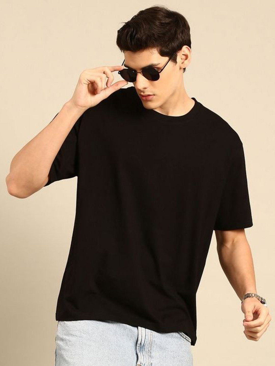 PockMAN Drop-Shoulder Sleeves Bio Finish Cotton Oversized T-shirt