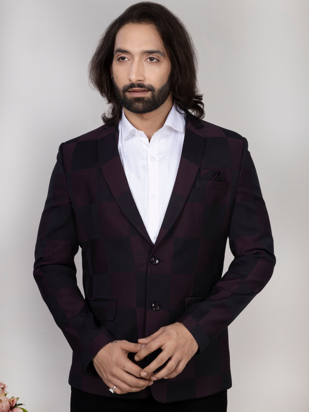 AEN FASHION Men Checked Single-Breasted Blazer