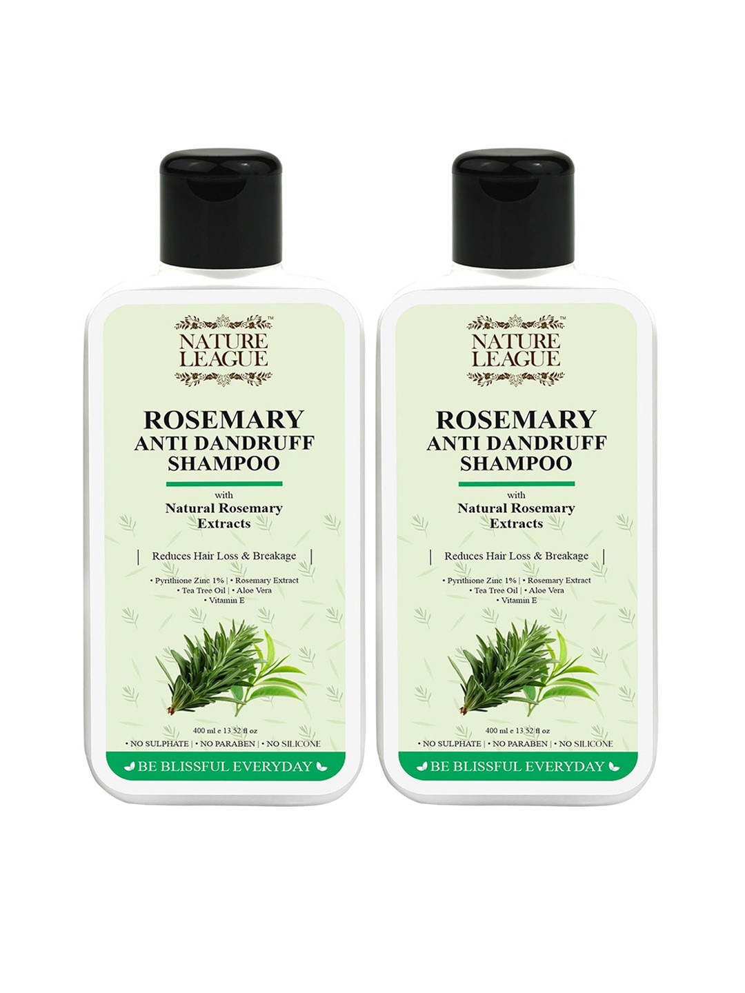 NATURE LEAGUE Set Of 2 Rosemary Anti-Dandruff & Anti-Hair Fall Shampoo- 400 ml Each