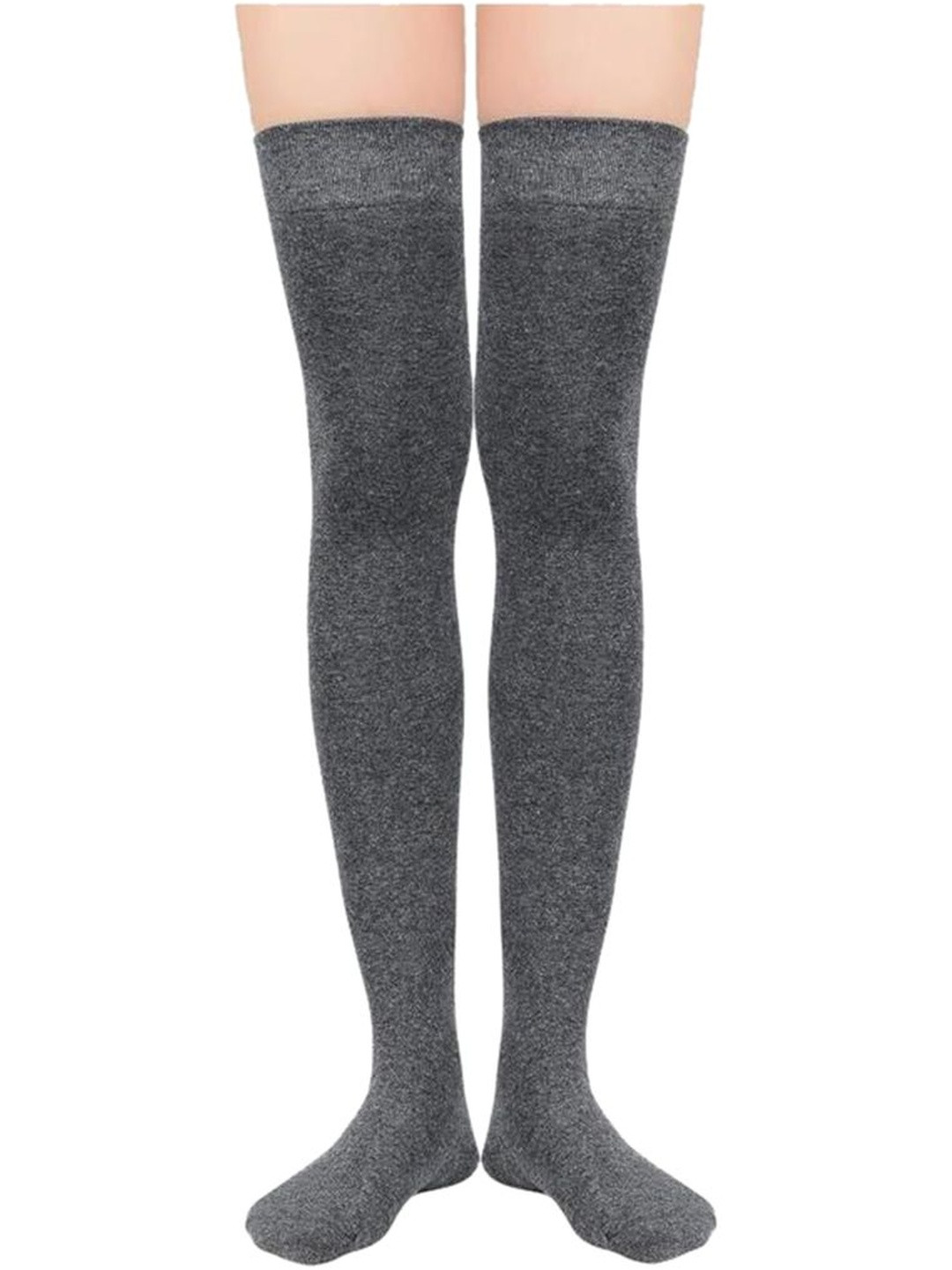 MUKHAKSH Women Pair of Dark Grey Cotton Thigh Length Stocking Socks