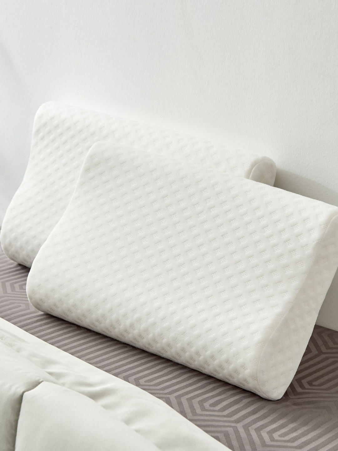 Home Centre Slumber White 2 Pieces Self Design Pure Cotton Rectangle Pillow Covers