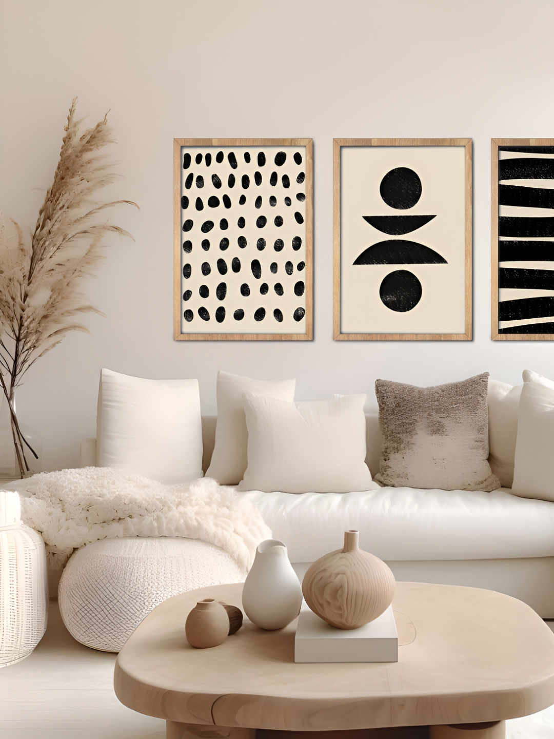 Vibbes Off White Set of 3 Piece Wood Wall Paintings