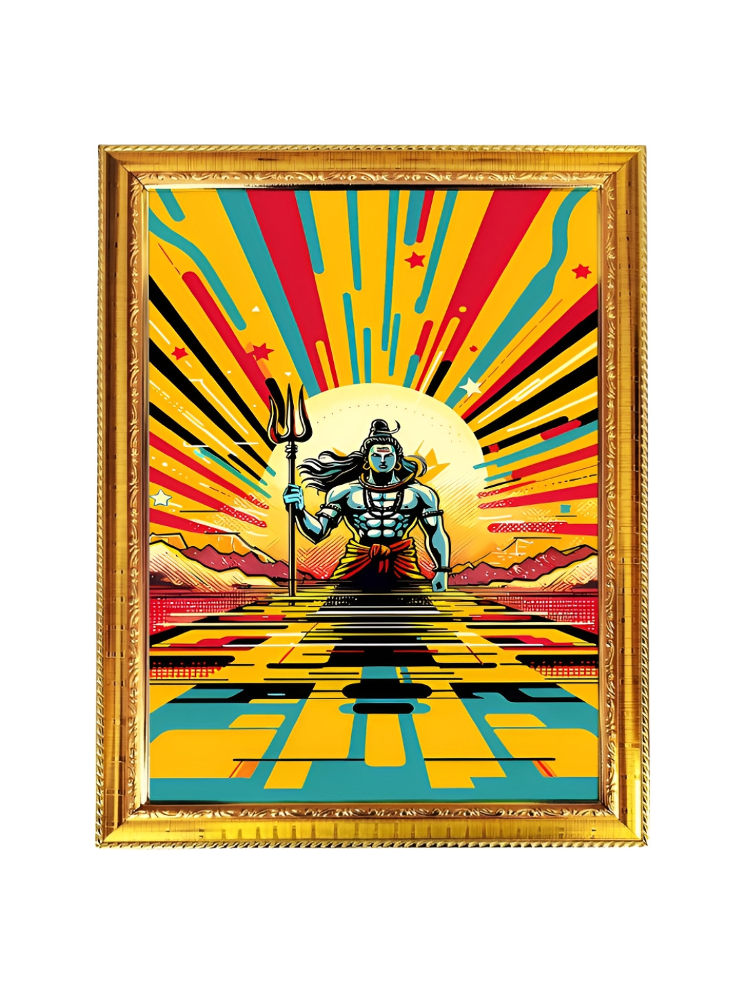 blinkart Orange & Blue Lord Shiva Religious Wall Art