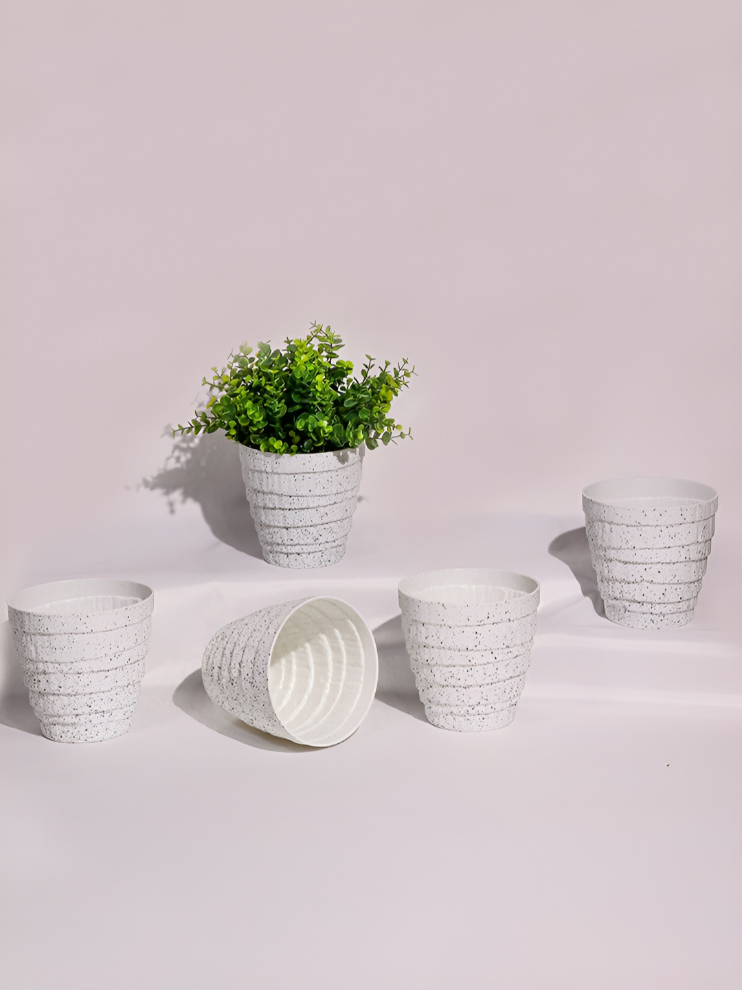 Art Street 5 Pieces White Flecked Pattern Printed Planters