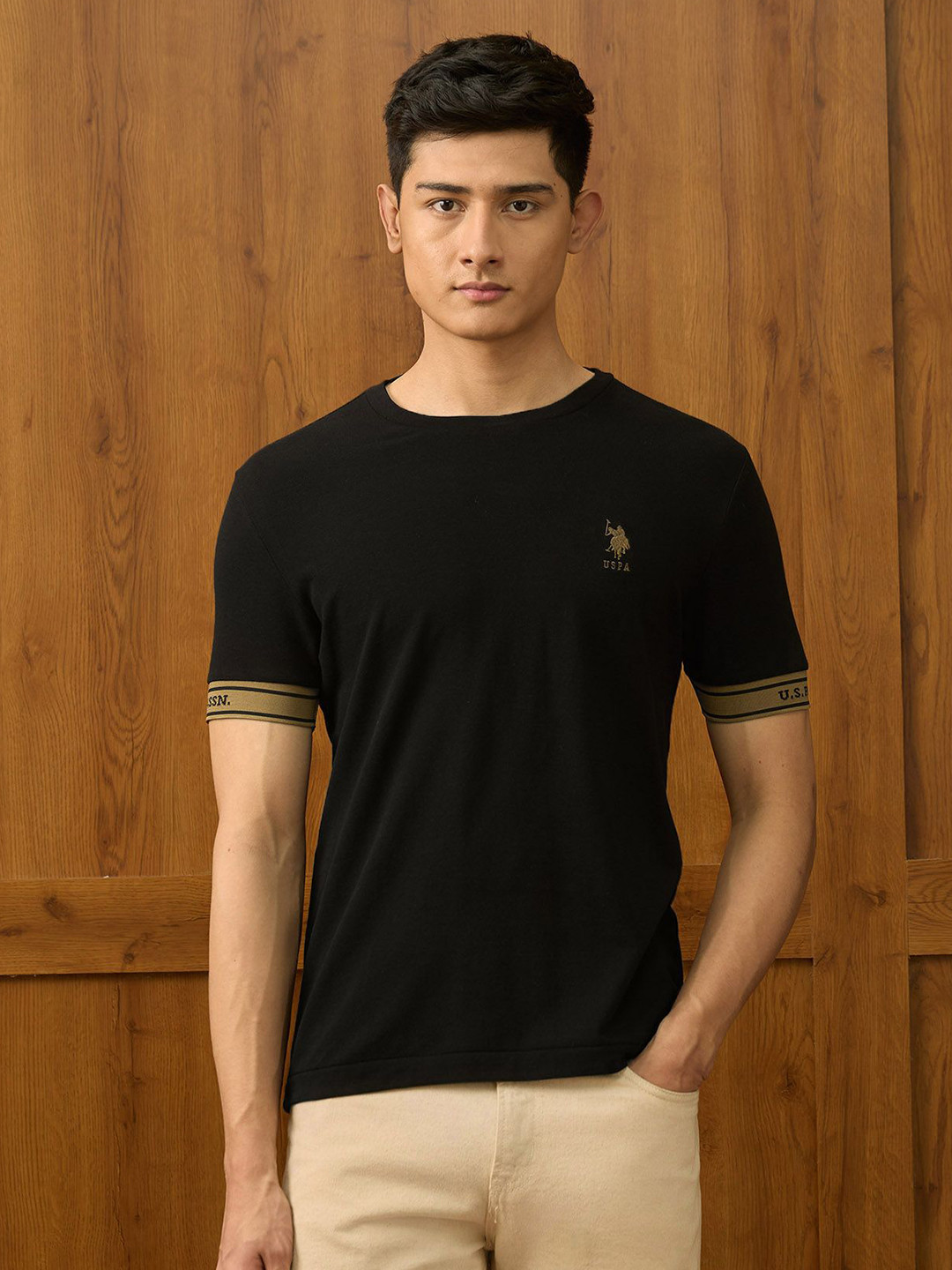 U.S. Polo Assn. Brand Logo Printed Round Neck Pure Cotton Regular Fit T-shirt - Image 1