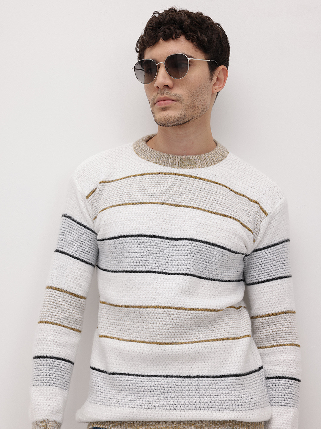 The Roadster Life Co. Striped Woollen Pullover
