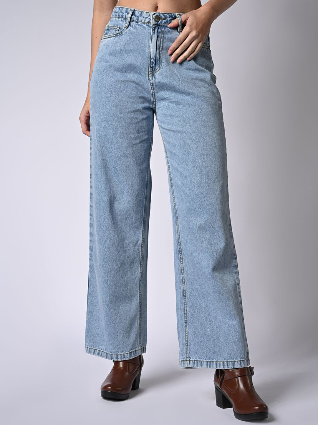 Kraus Jeans Women Wide Leg Mid-Rise Cotton Jeans