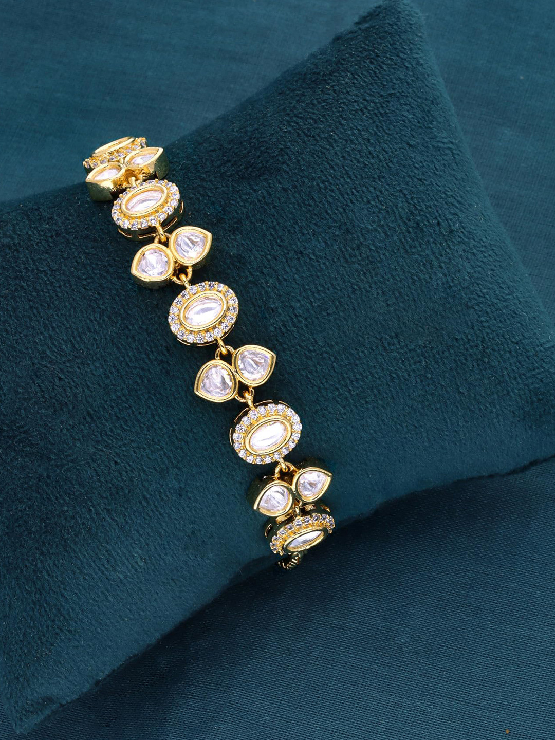 AILYAK Women 18kt Gold Plated Leaf Pattern Cubic Zirconia Diamond Bracelet