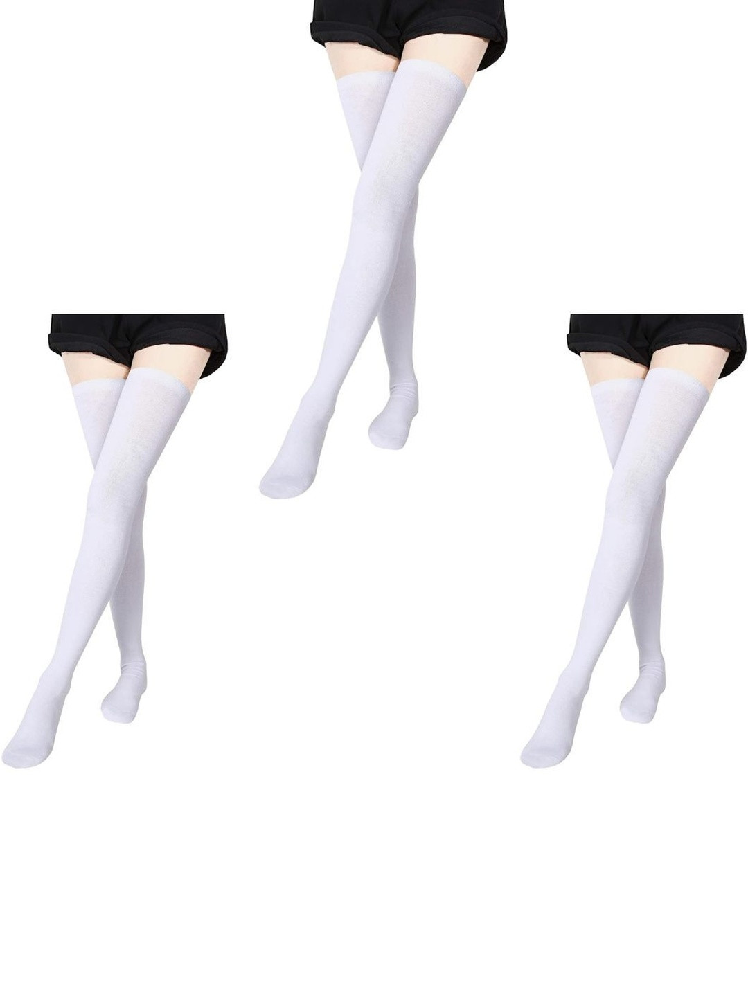 MUKHAKSH Women Pack of 3 Cotton Stocking Thigh High Socks