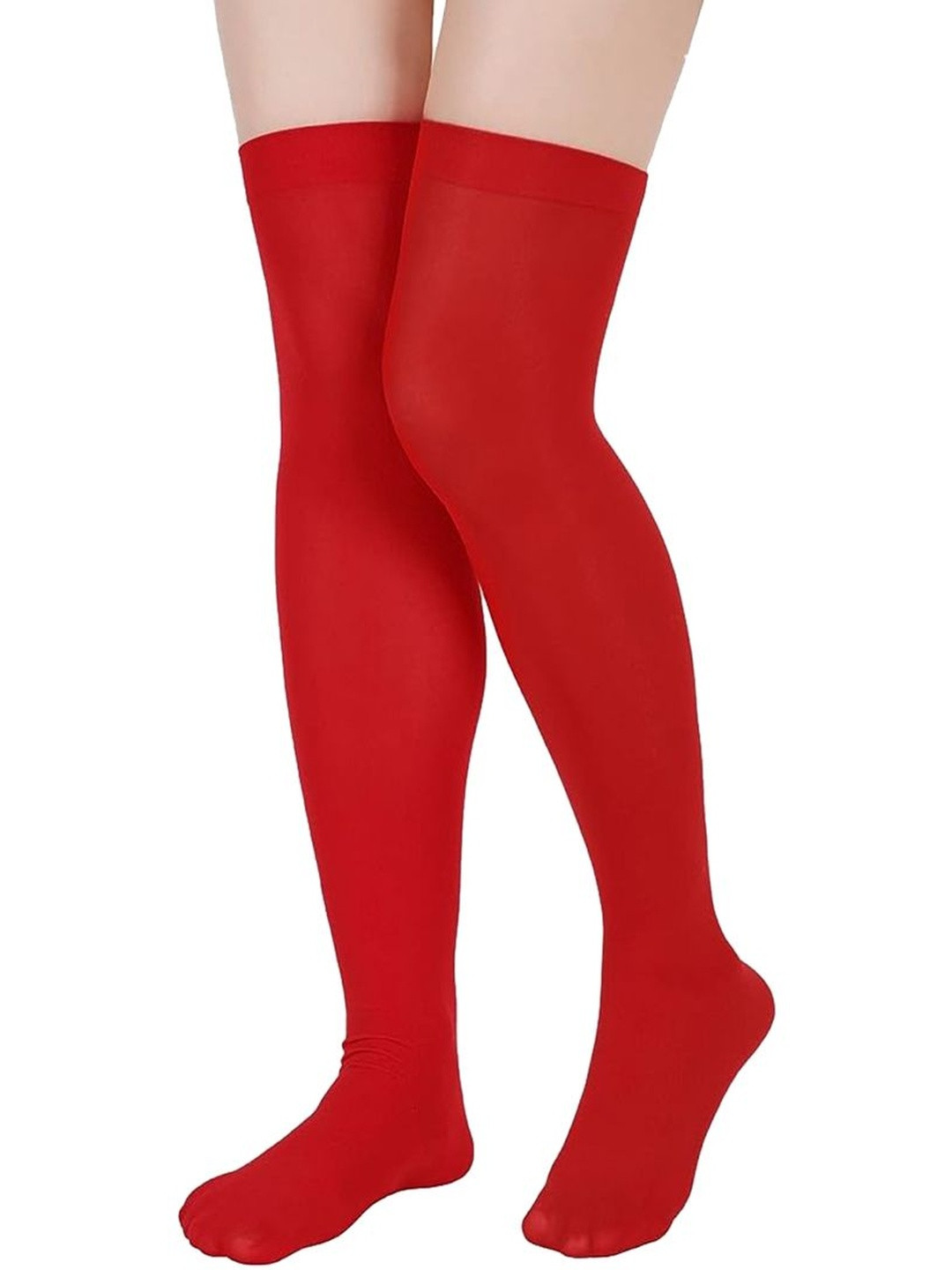 MUKHAKSH Women Red Cotton Over the Knee Thigh Length Thigh High Socks