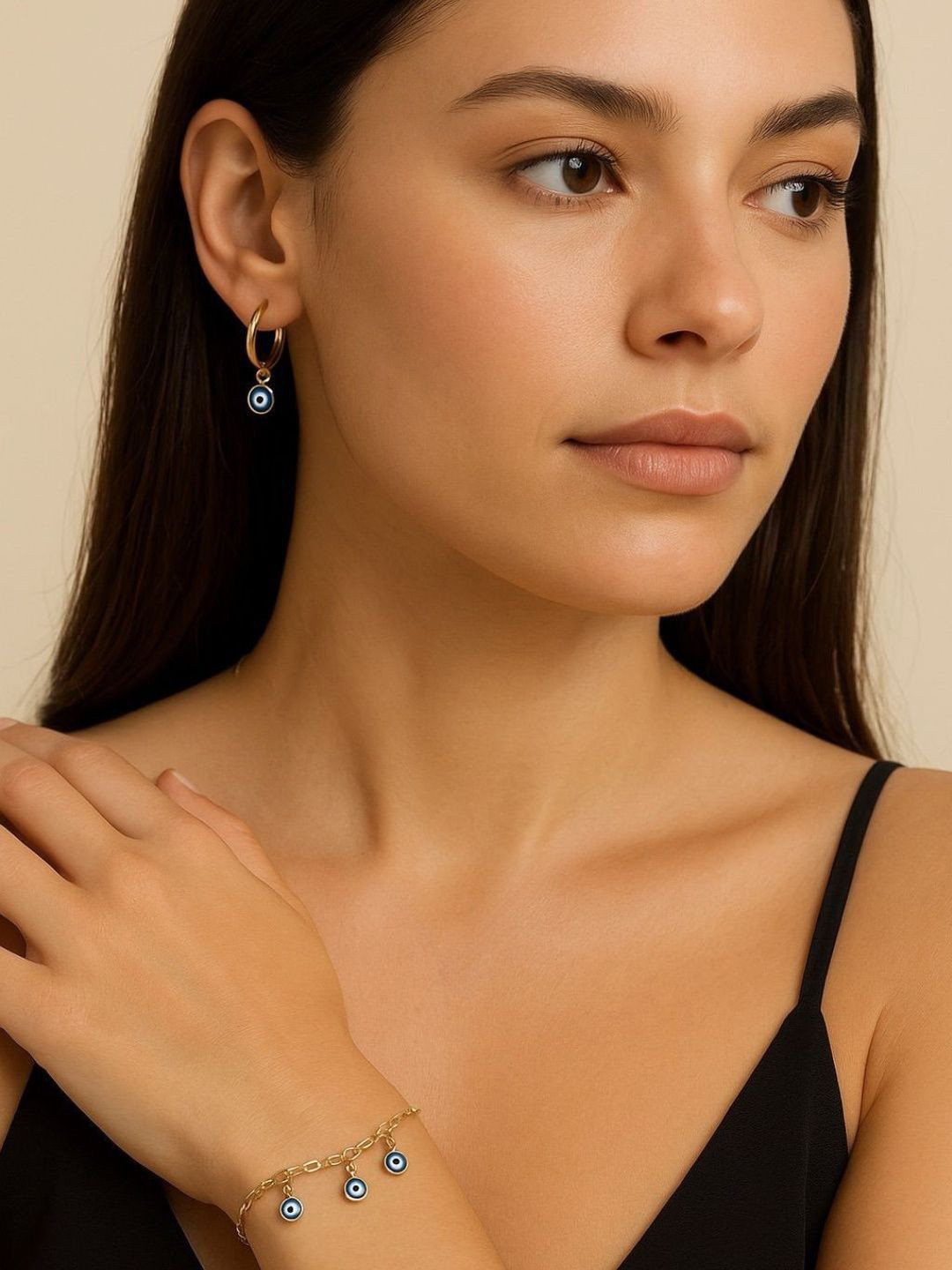 House of Pehr Gold-Plated Artificial Beaded Evil Eye Jewellery Set