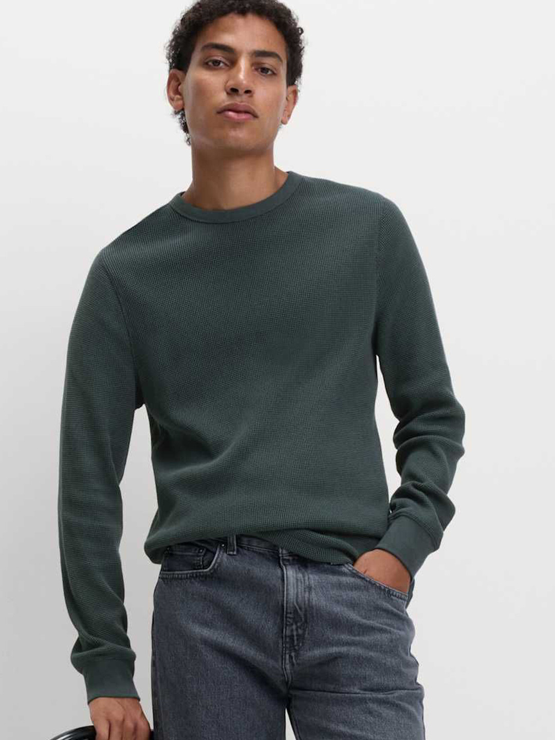 Marks & Spencer Men Pure Cotton Waffle Sweatshirt