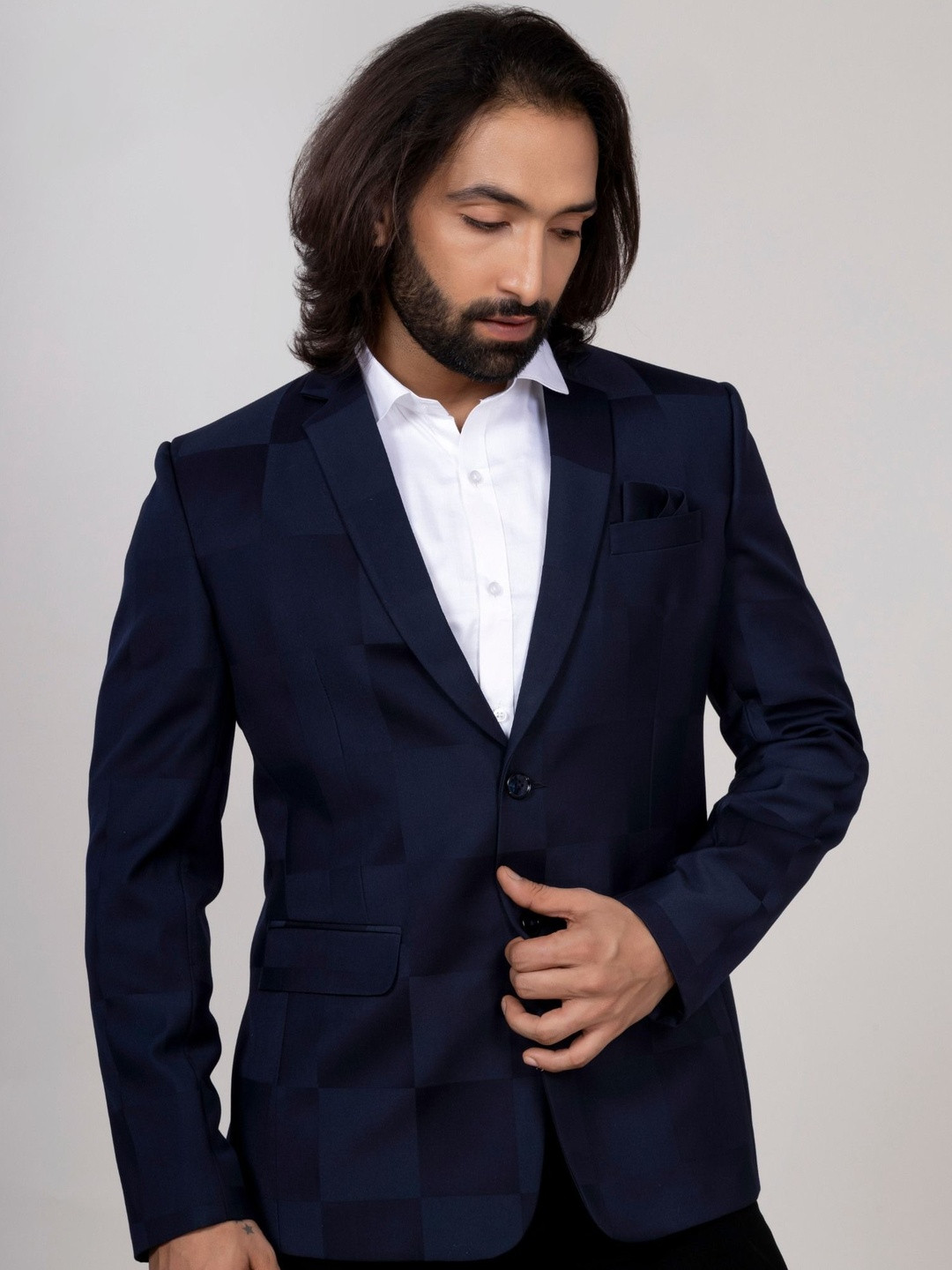 AEN FASHION Men Blue Solid Polyviscose Premium Blazer