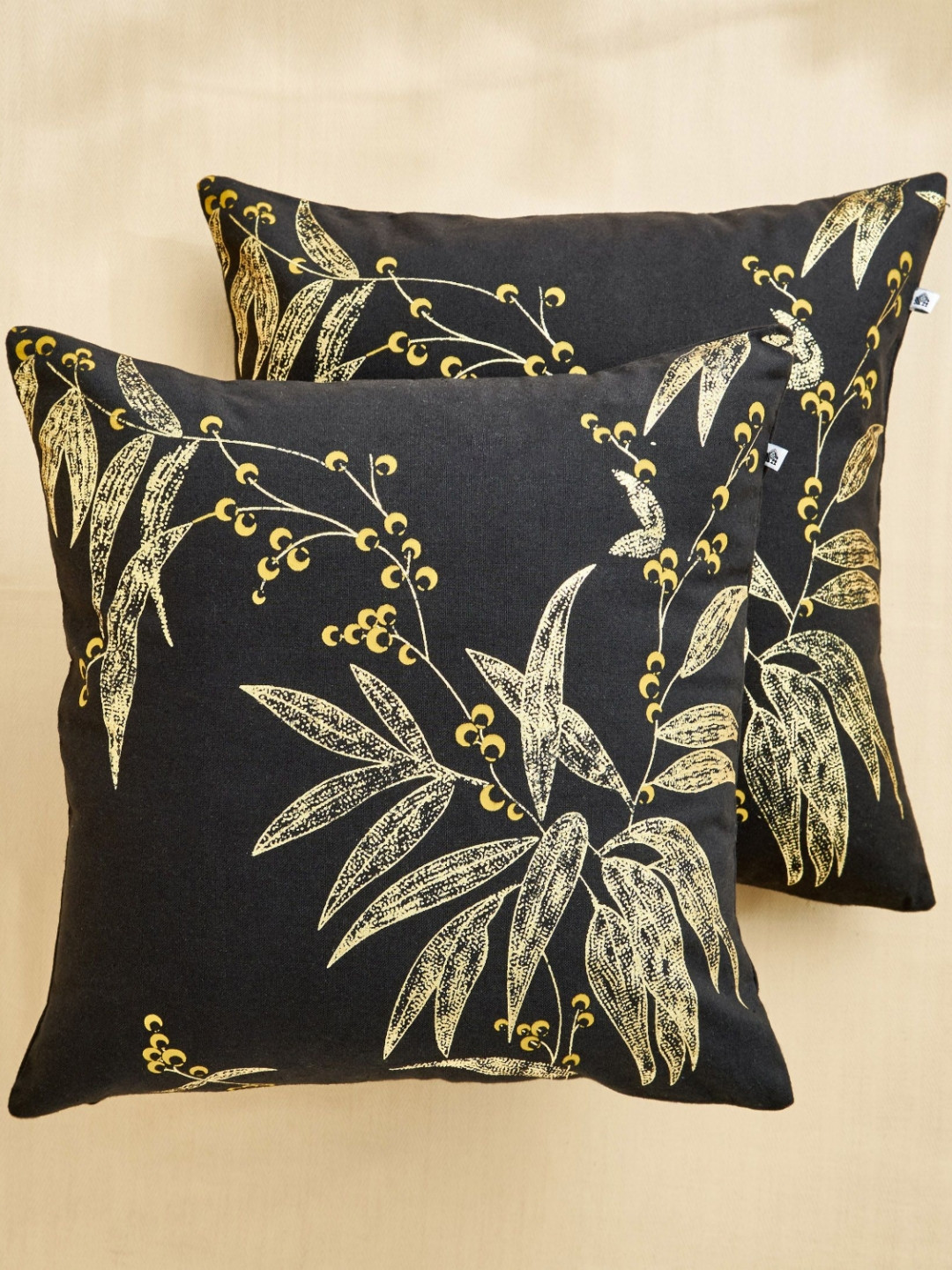 Home Centre Celestial Noir Black & Cream-Coloured 2 Pieces Printed Square Cushion Covers