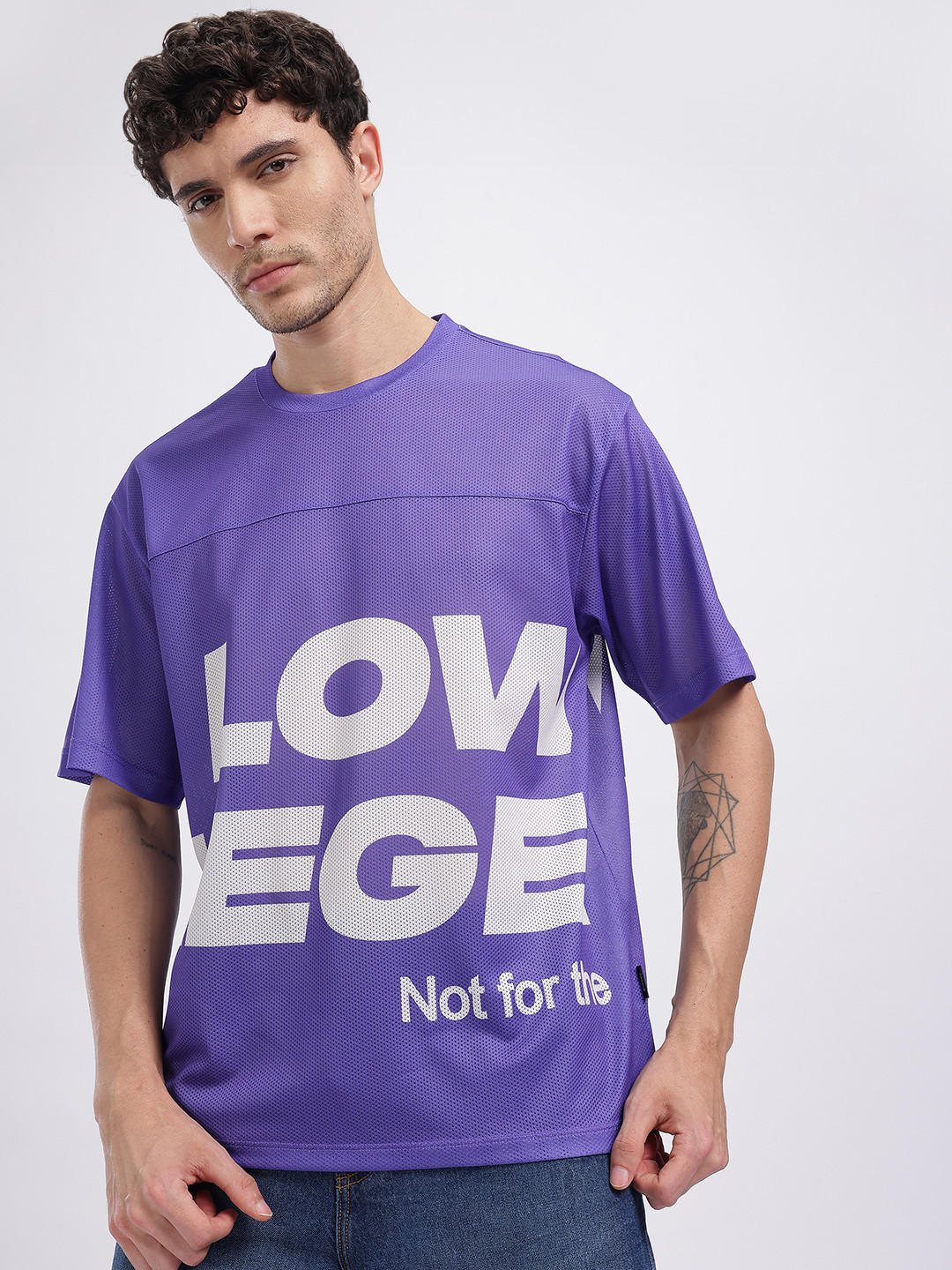 glitchez Typography Oversized T-shirt with Mesh Inserts