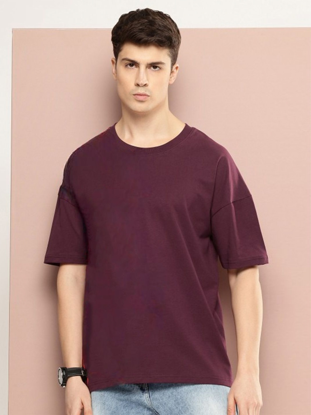 PockMAN Men Bio Finish Solid Round Neck Cotton Boxy T-shirt
