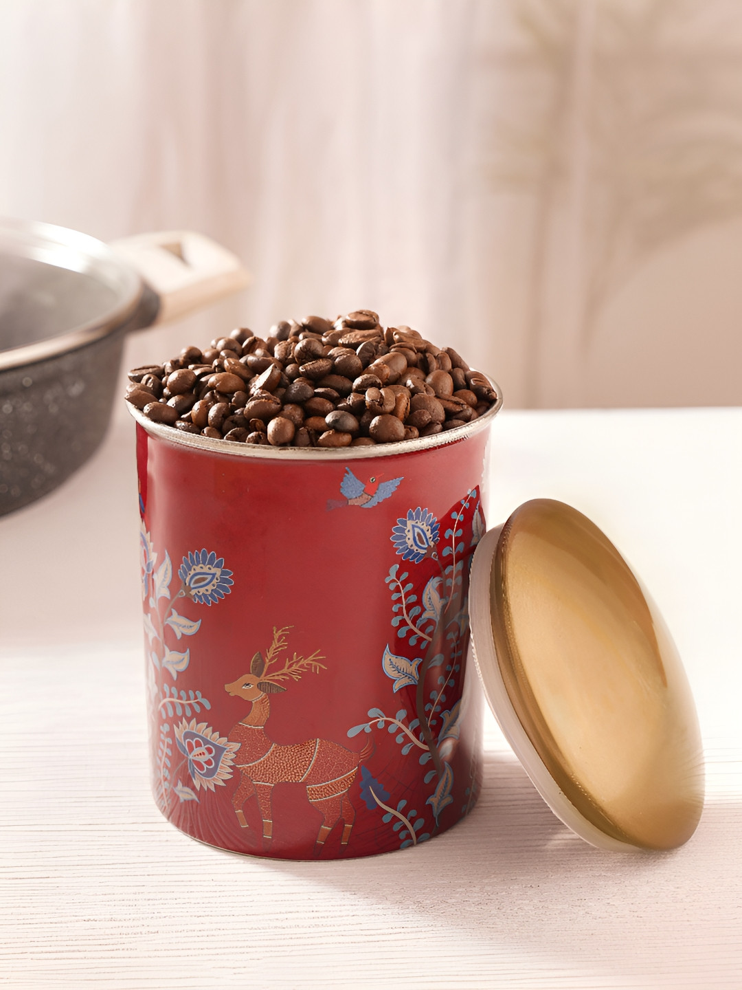 JAYPORE Red And Blue Stainless Steel Canister Round Container