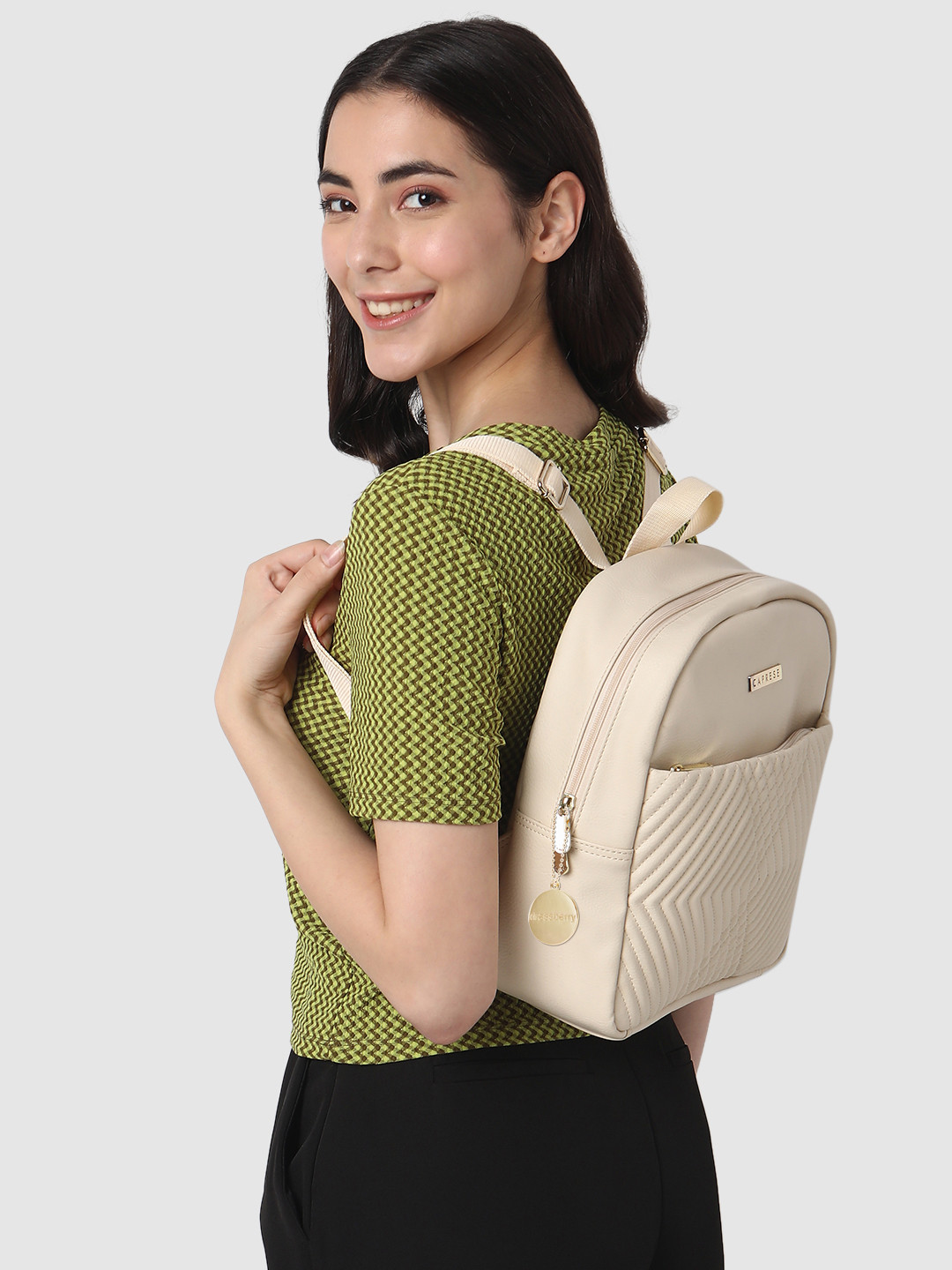 DressBerry X CAPRESE Leo Women Cream Medium Backpack