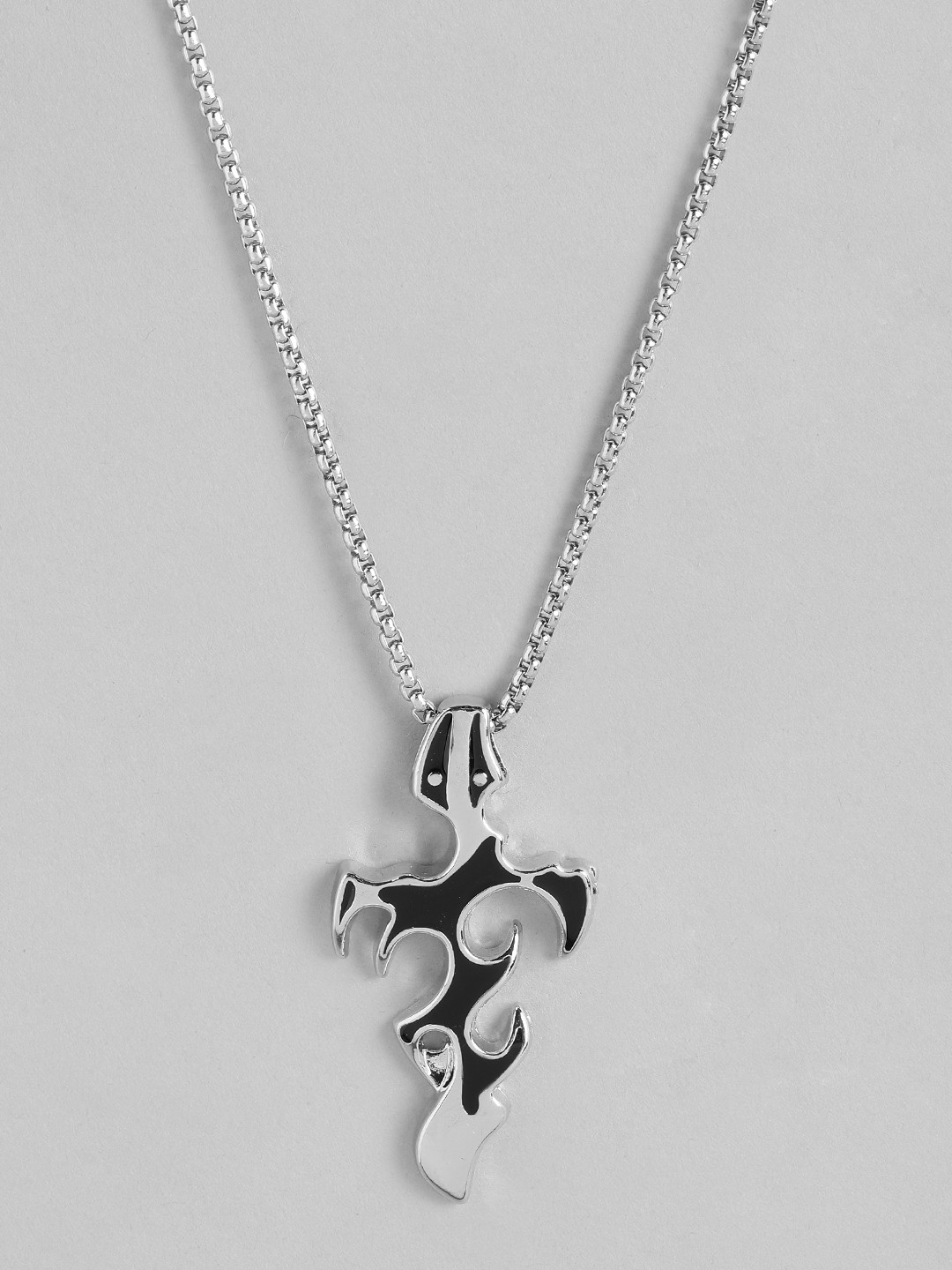 PARIS HAMILTON Silver-Plated Tribal Fire Cross Anime Enamelled Pendant with Chain