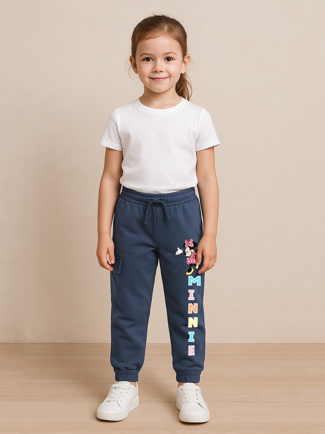 YK Disney Kids Girls Minnie Mouse Printed Cargo Joggers