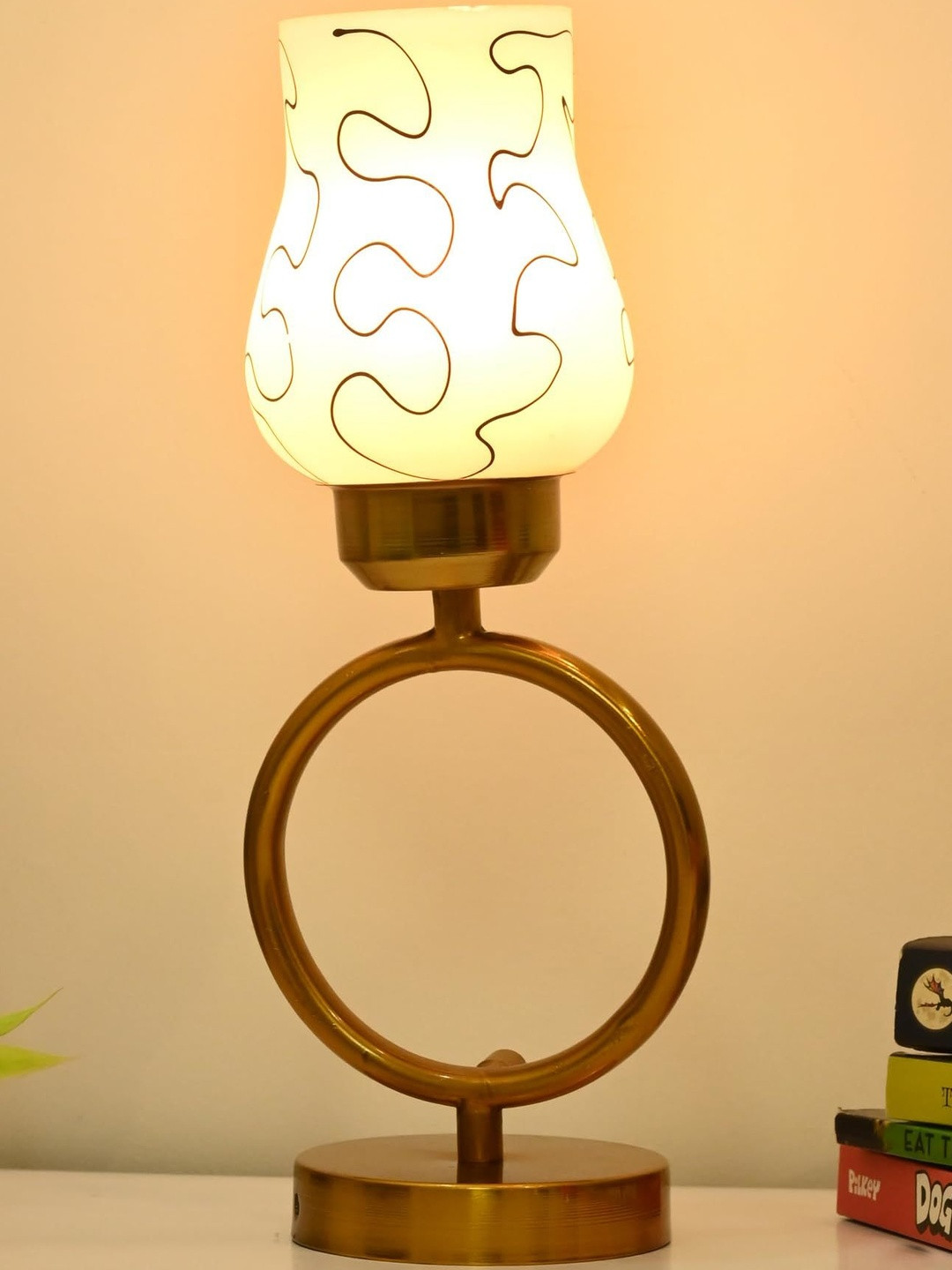 1ST TIME Yellow & Black Glass Cylinder Energy Efficient Electrical Table Lamp