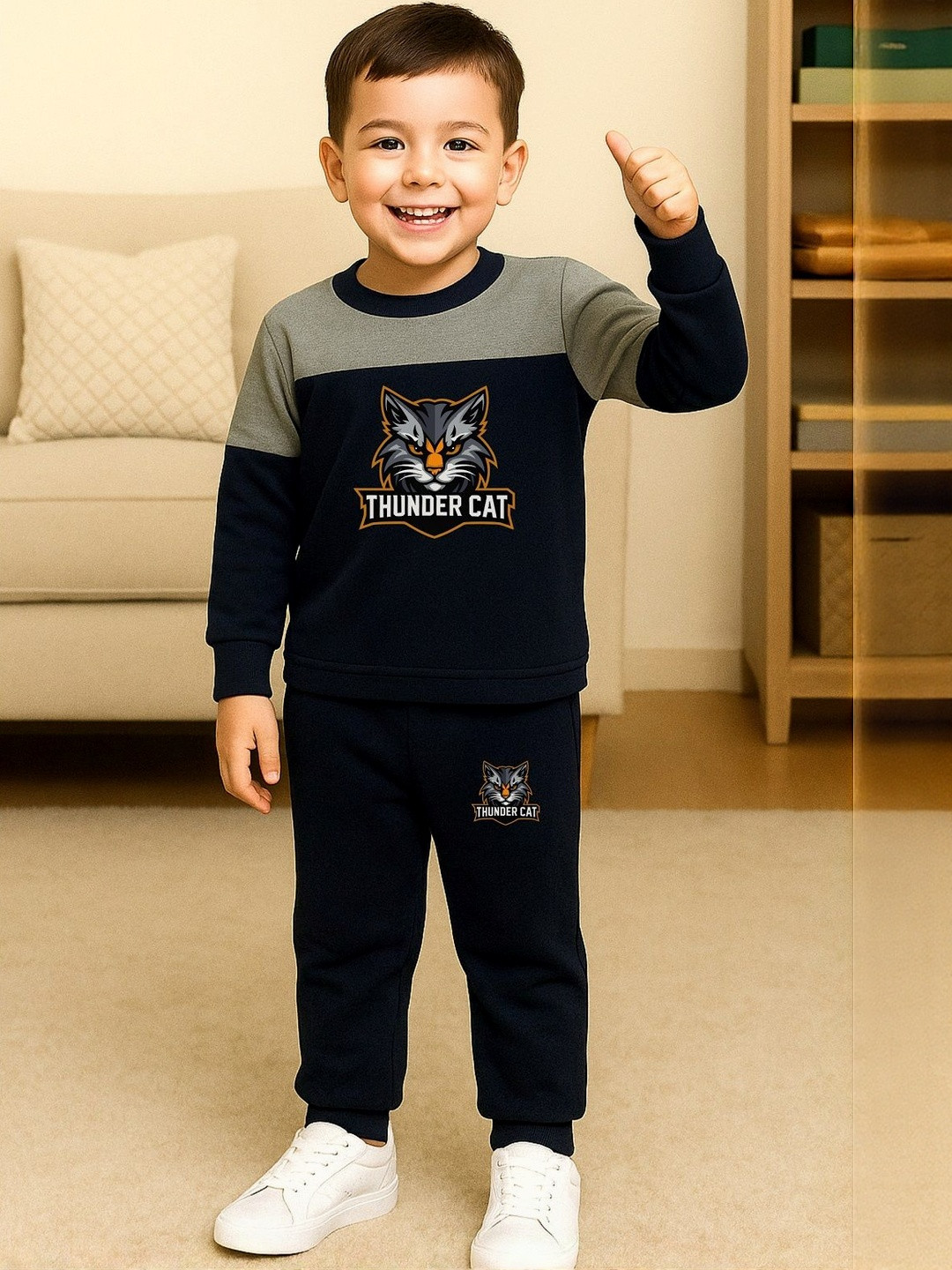 Thunder Cat Unisex Kids Printed T-shirt with Pyjamas