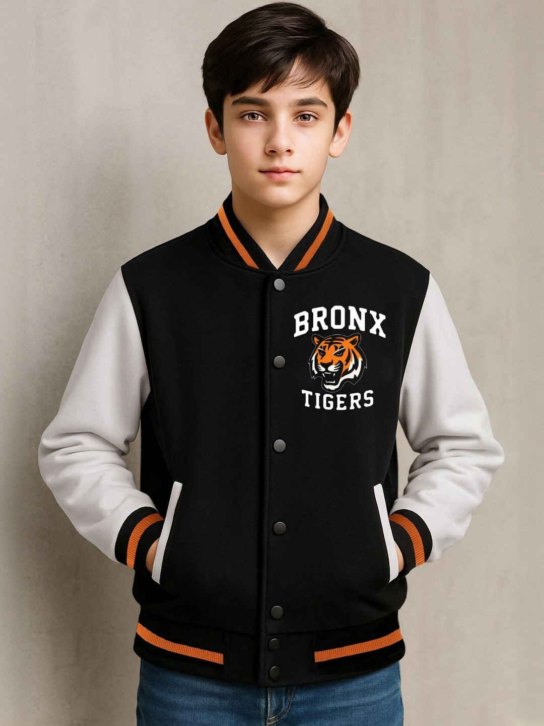 HERE&NOW Unisex Kids Colourblocked Suede Varsity Jacket