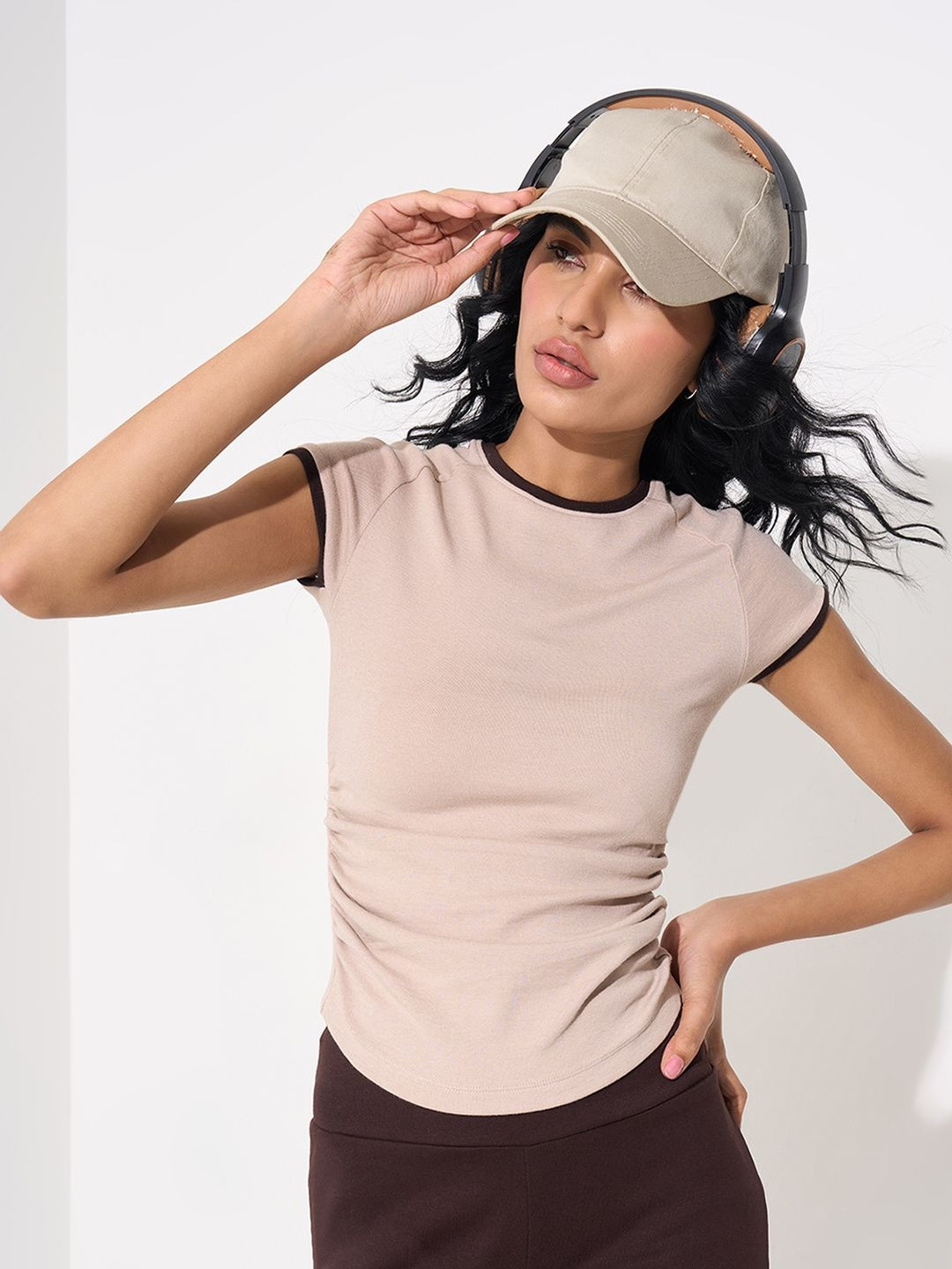 Ajile by Pantaloons Round Neck Short Sleeve Raglan Sleeves Cotton Top